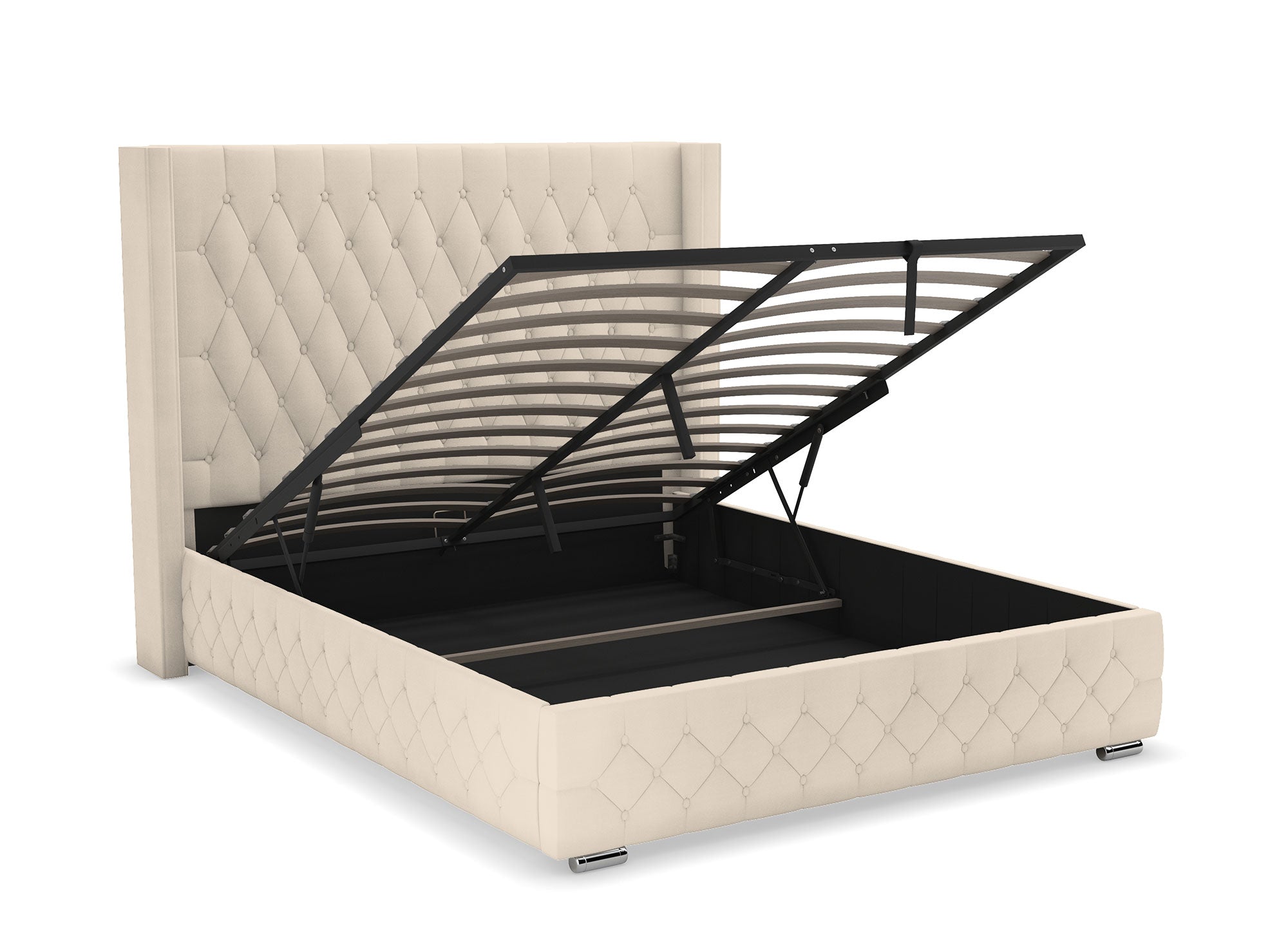 Letto contenitore in velluto beige 160X200 cm PERLA