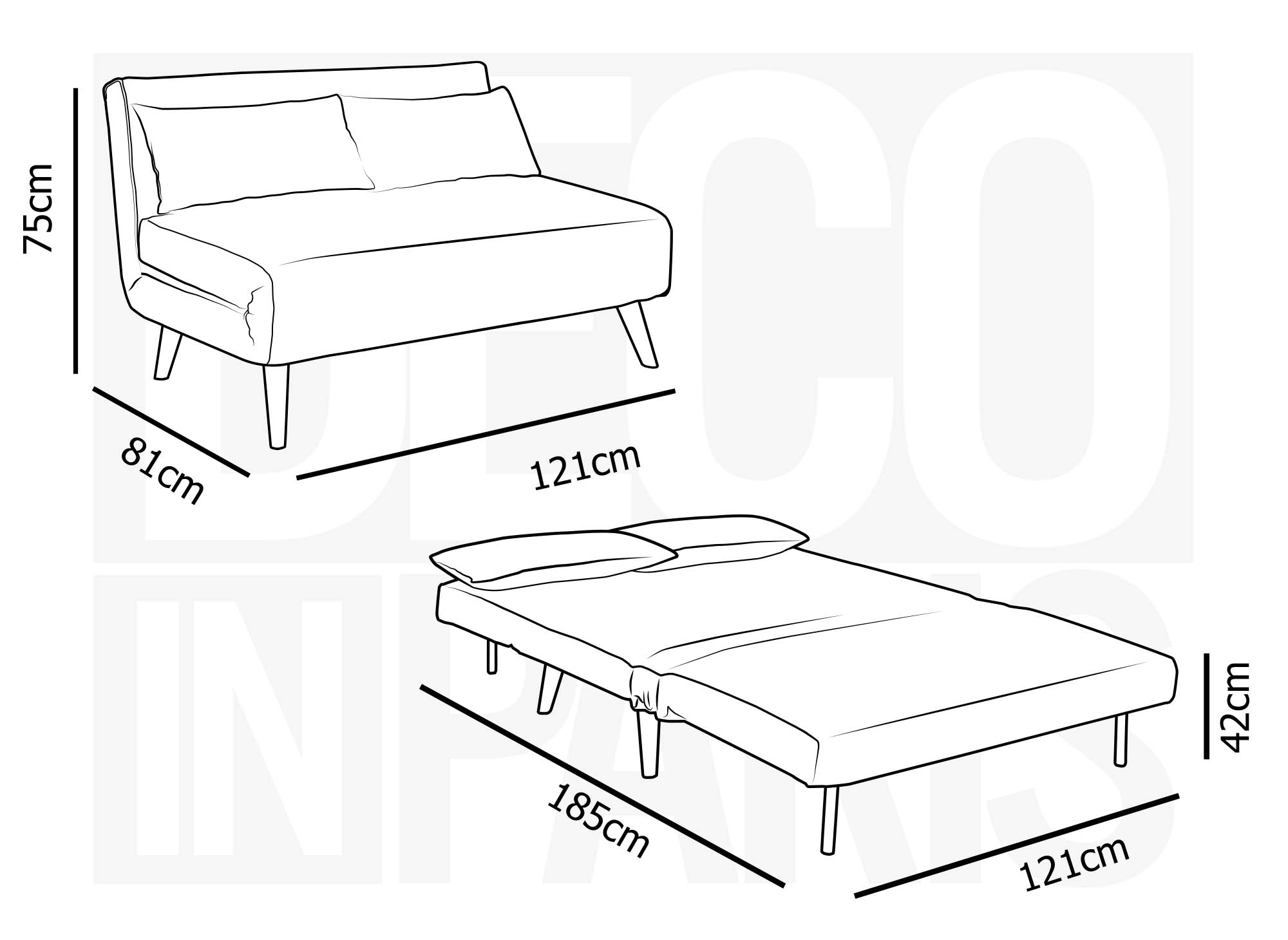 Banquette convertible 2 places en velours gris TONKA