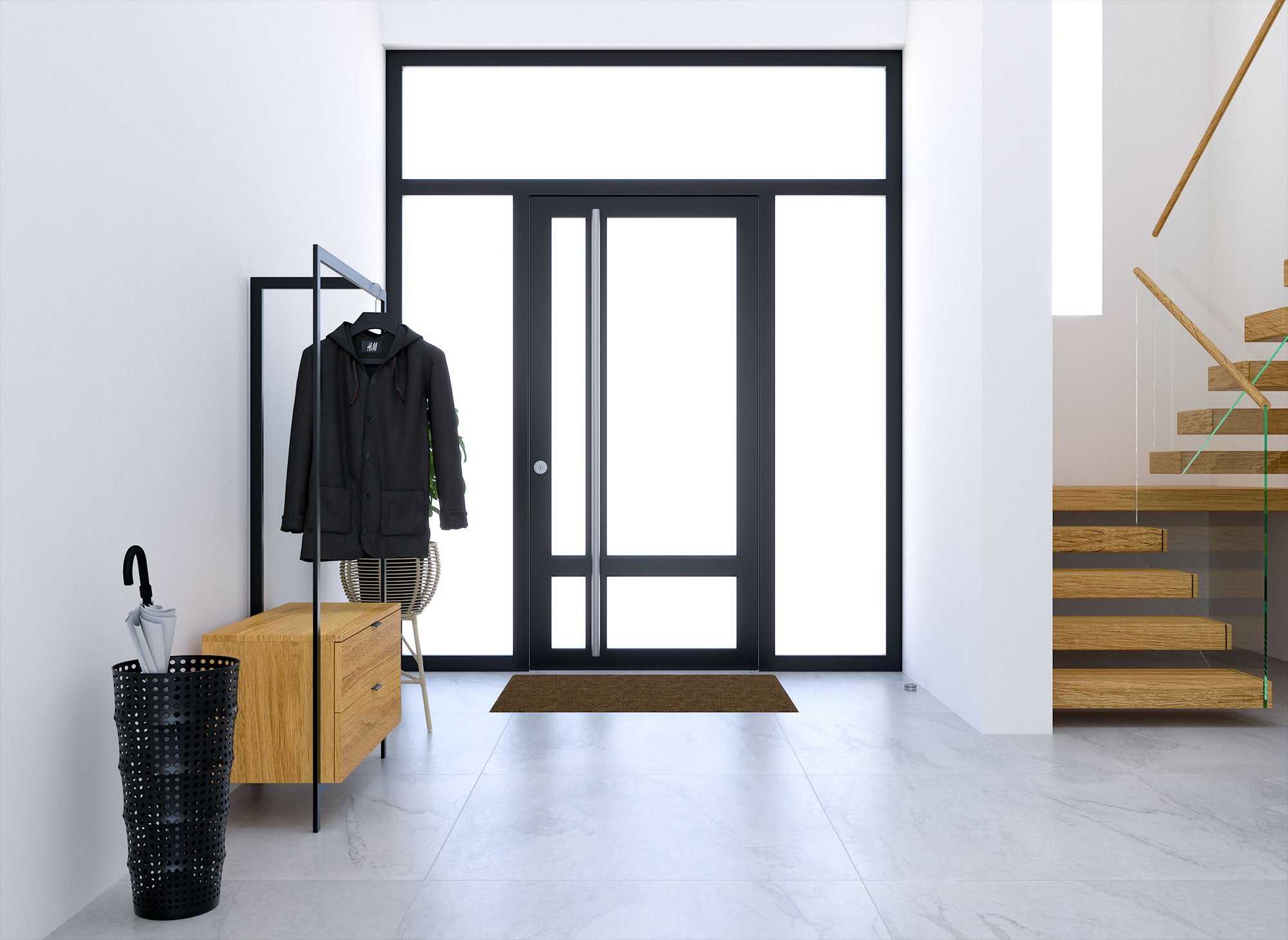 Meuble d'entrée avec armoire miroir et 2 tiroirs en bois et métal GLENN