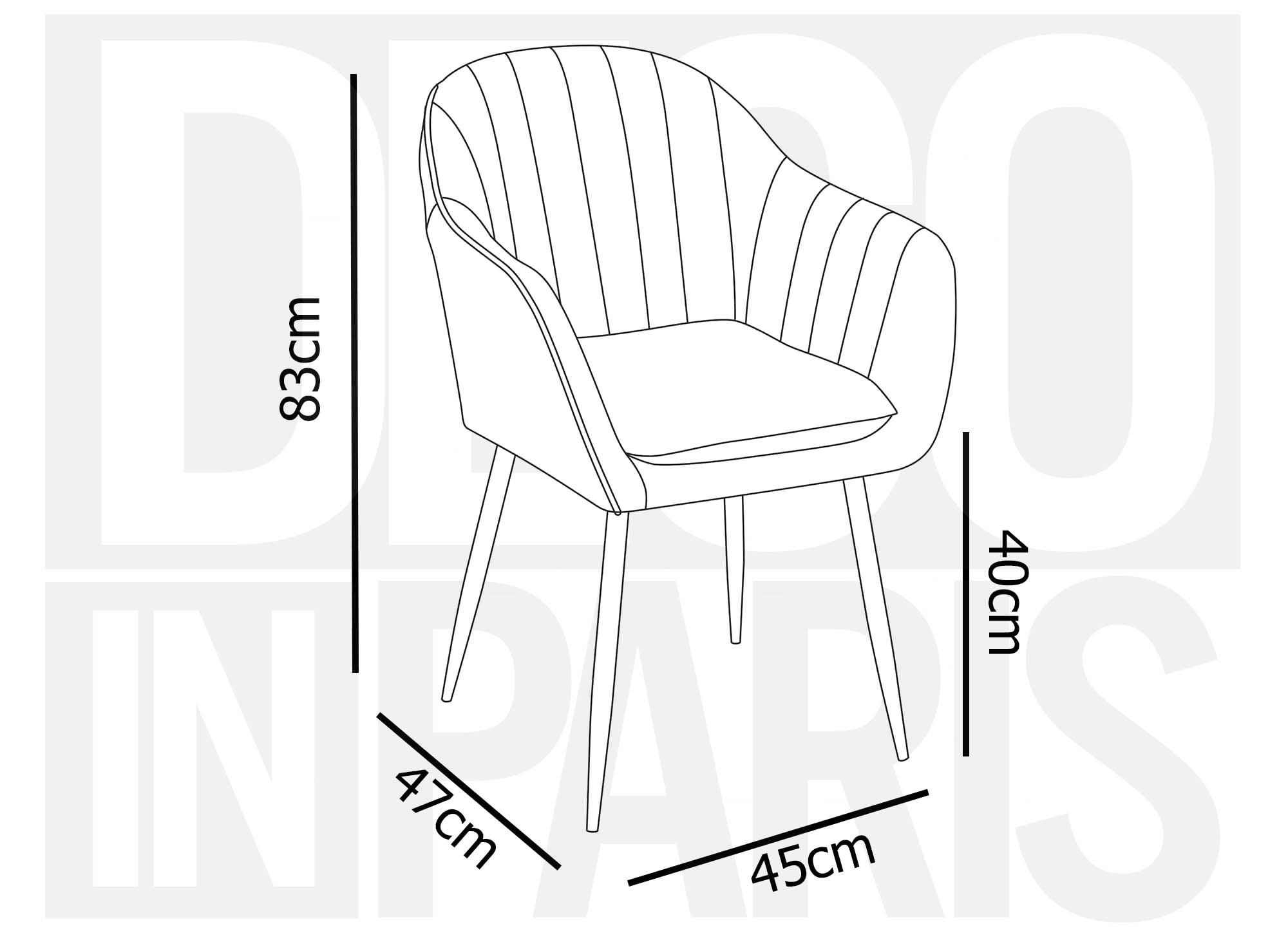 Lot de 2 chaises avec accoudoirs en velours vert pieds noirs EDWIGE