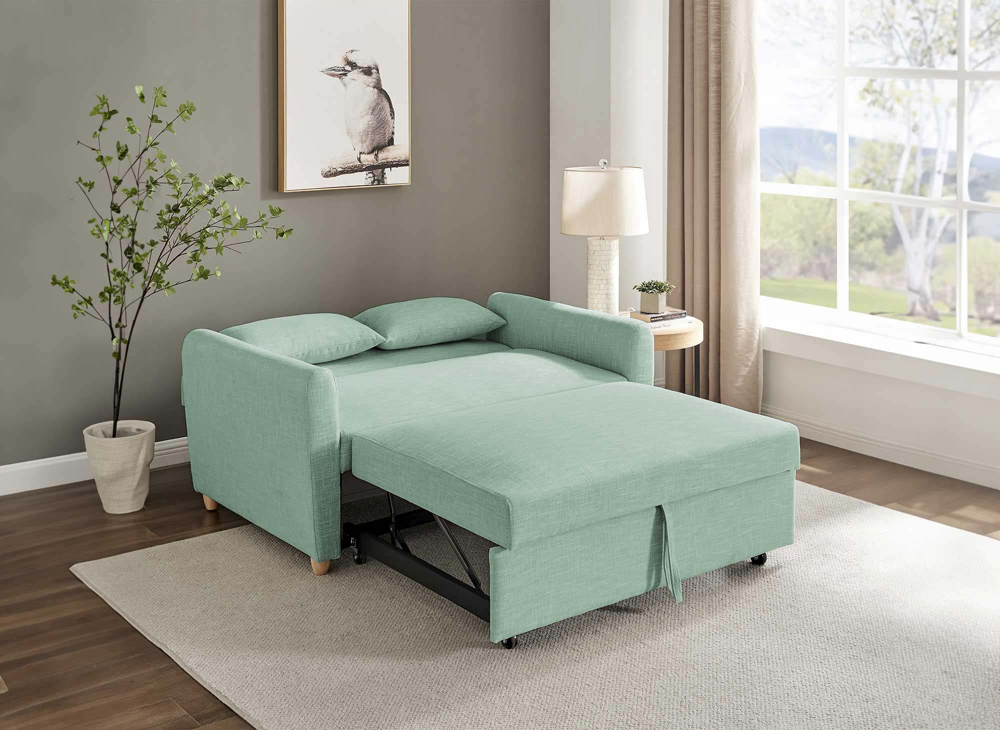 Divano trasformabile scandinavo in tessuto verde acqua KALAYA