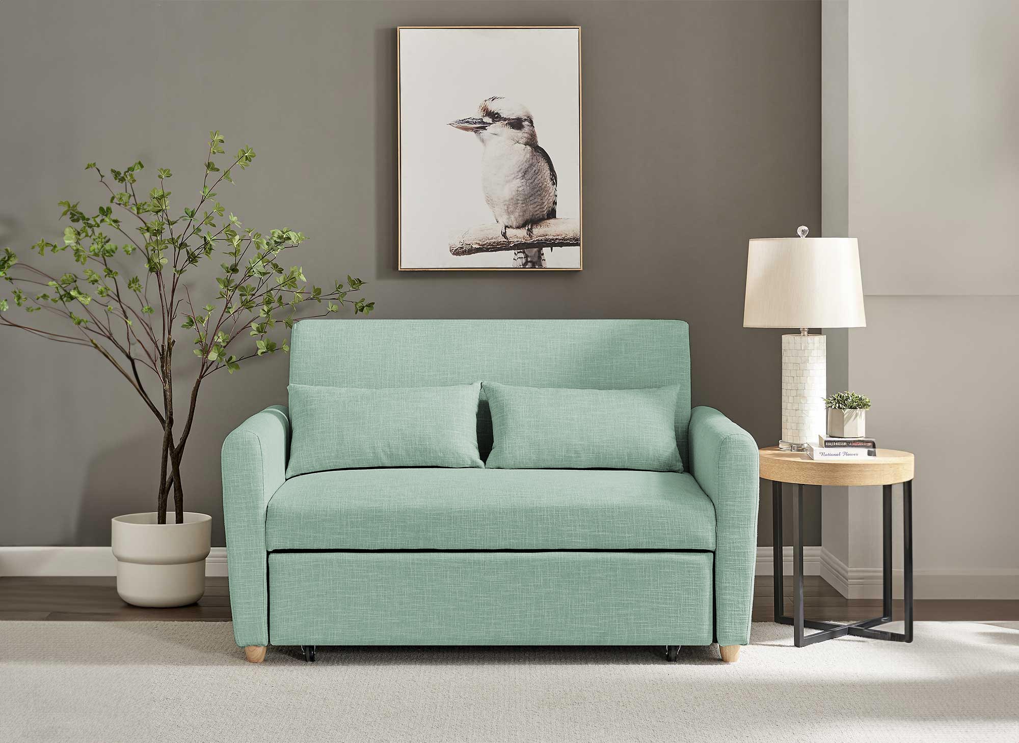 Divano trasformabile scandinavo in tessuto verde acqua KALAYA