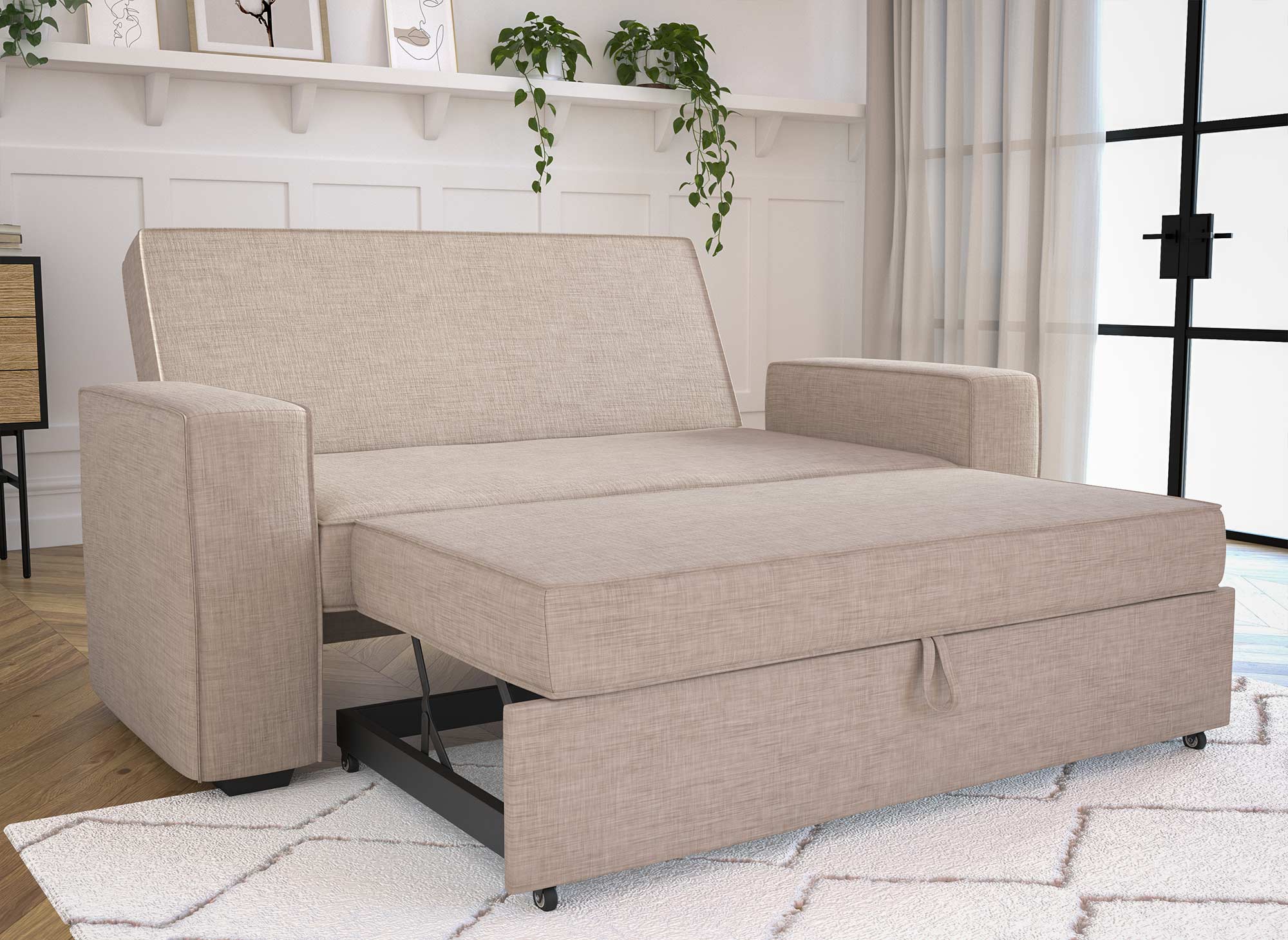 Canapé 3 places convertible en tissu beige JAMES