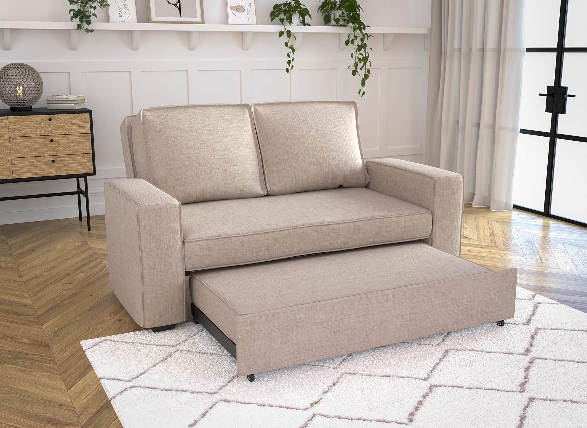 Canapé 3 places convertible en tissu beige JAMES