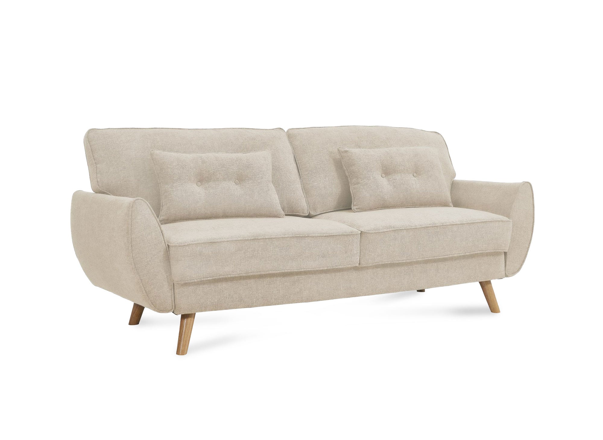 Canapé clic clac en tissu beige avec pieds en bois PANAMA