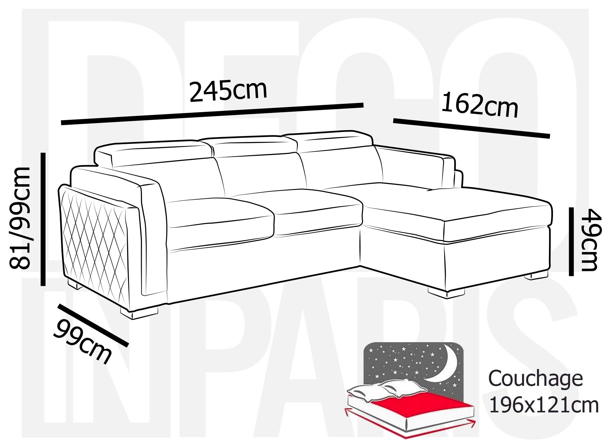 Canapé d'angle convertible en tissu gris foncé CHANDLER - Angle droit