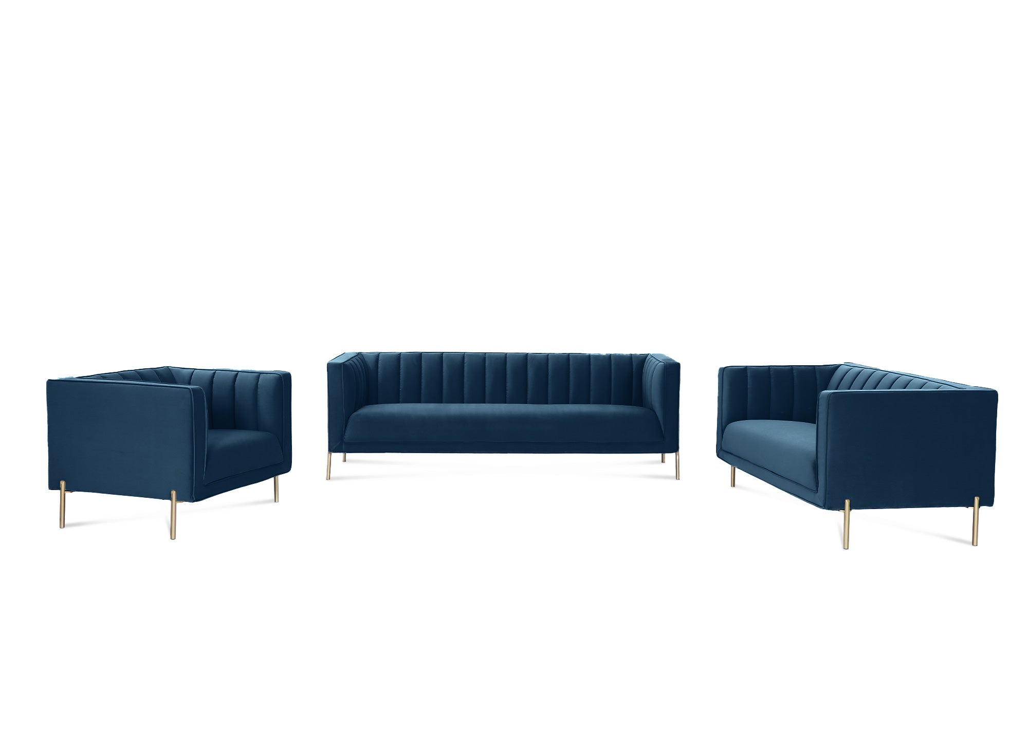 Fauteuil moderne en velours bleu pieds doré ROBY