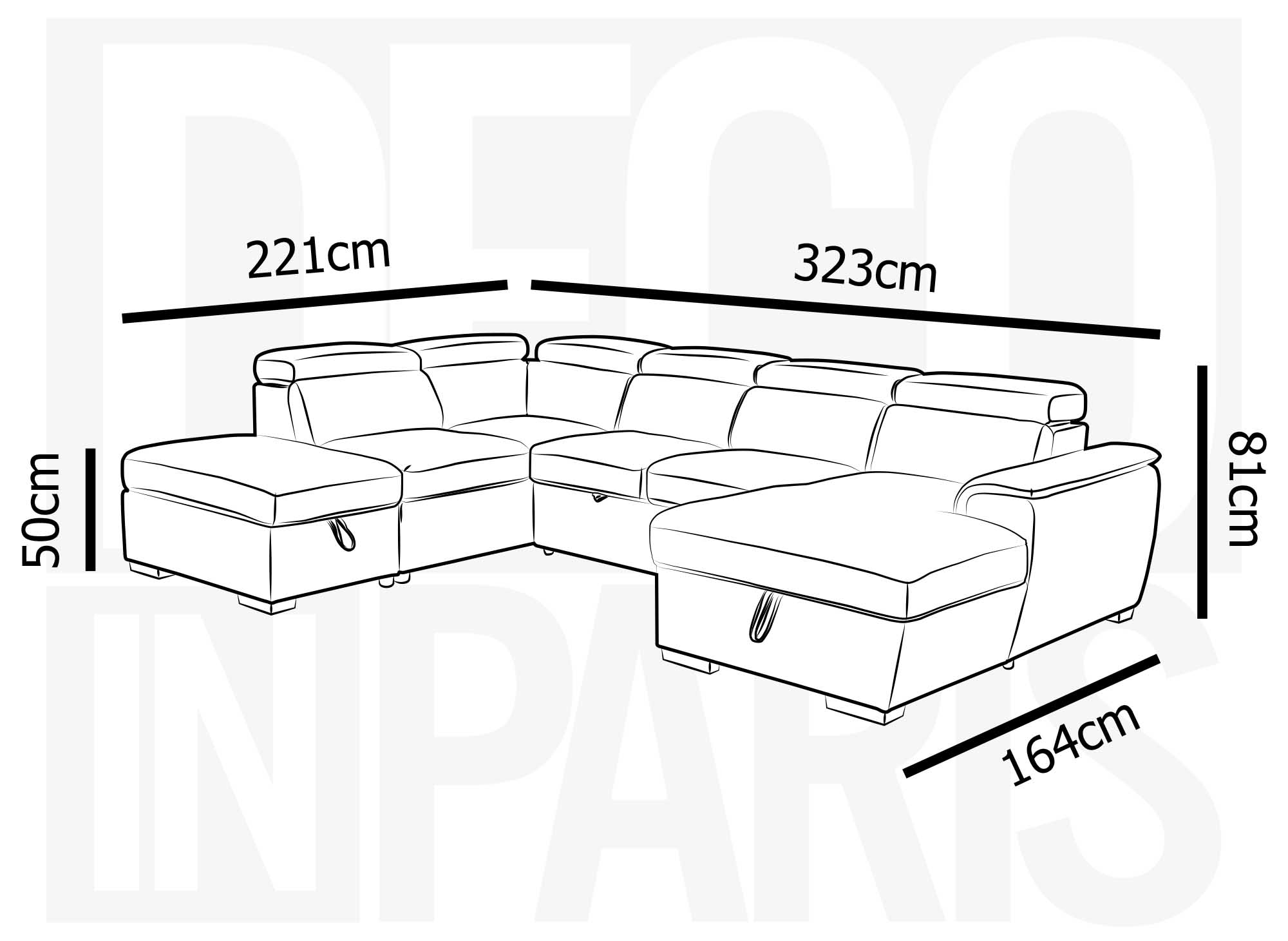 Canapé convertible et panoramique avec coffre de rangement en tissu noir OLIVER - Angle Droit
