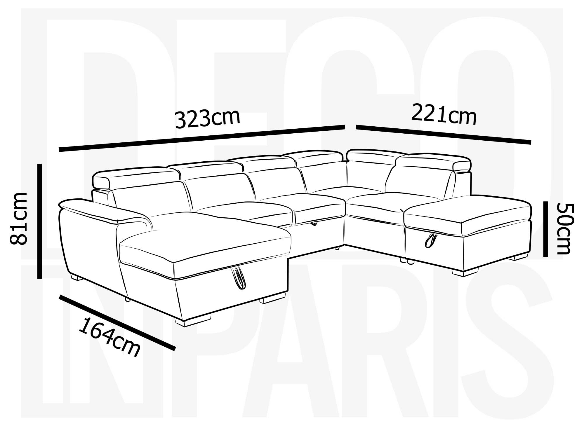 Canapé convertible et panoramique avec coffre de rangement en tissu noir OLIVER - Angle Gauche