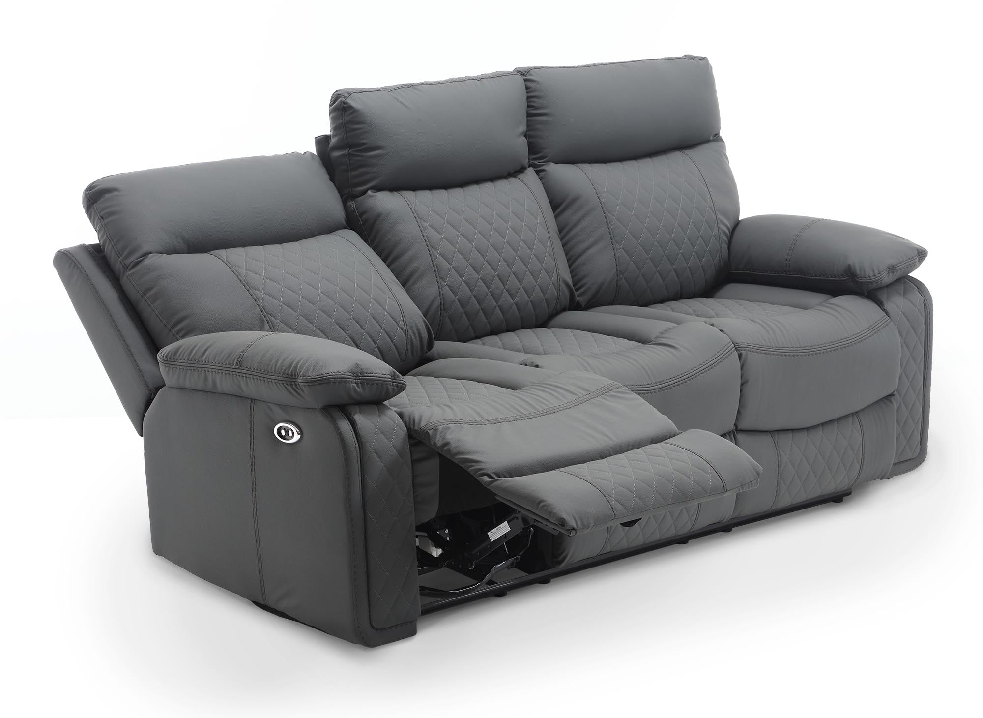 Canapé 3 places relax électrique en simili cuir gris foncé ELISE
