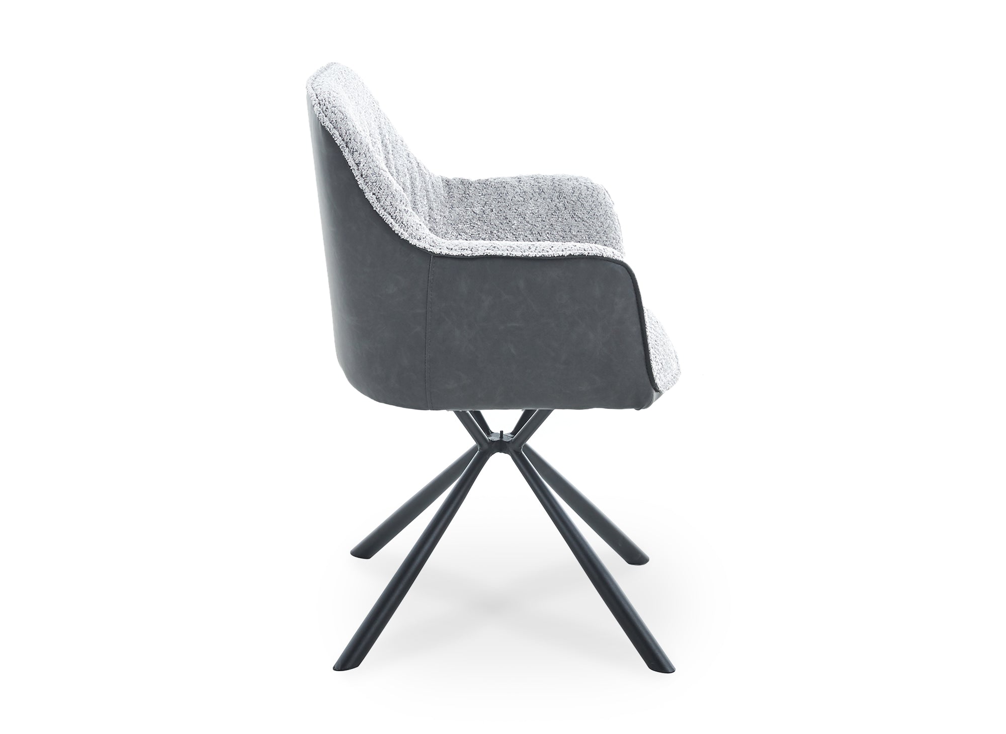 Lot de 2 chaises avec accoudoir tissu bouclette et simili cuir gris PIRO