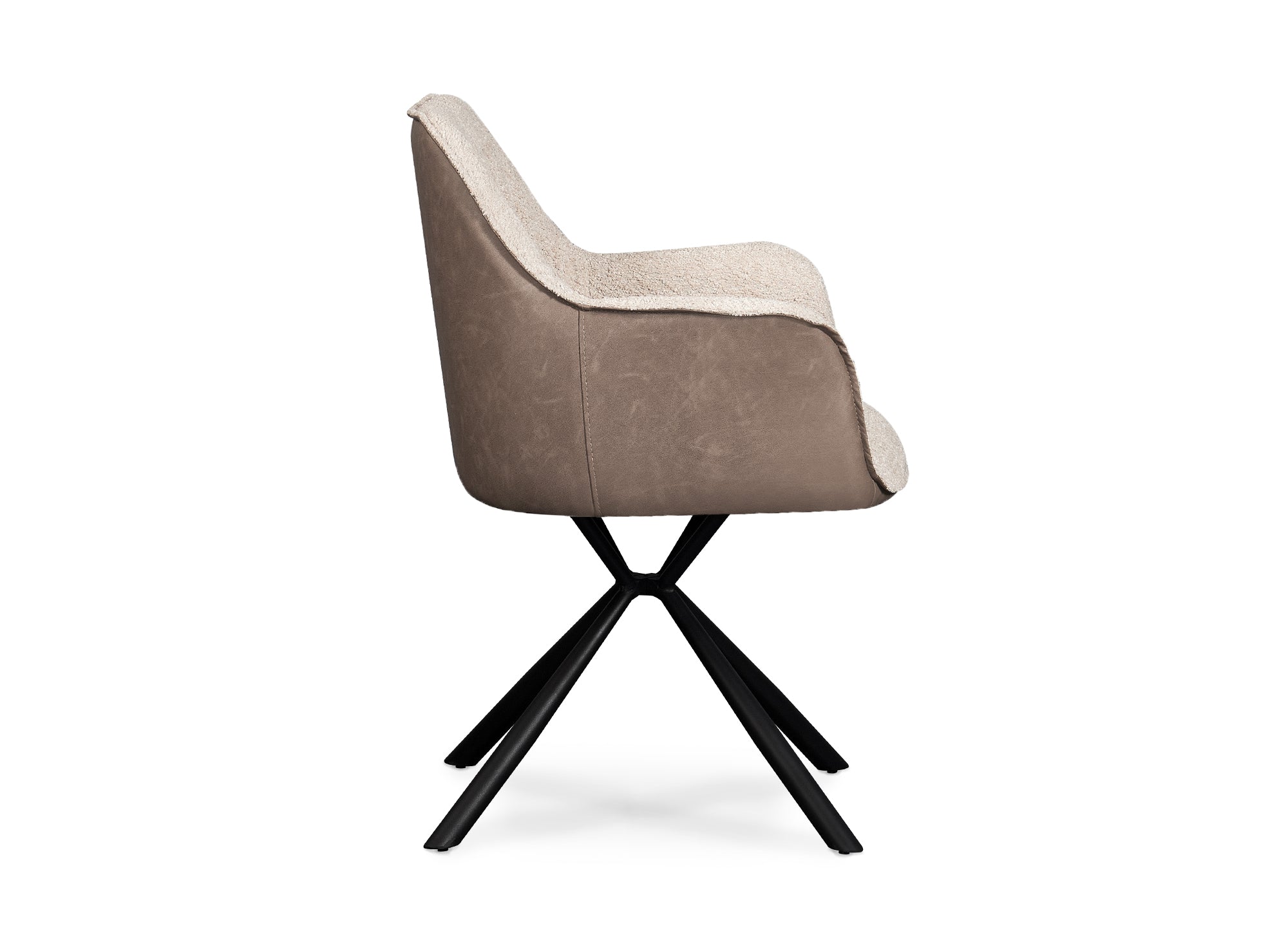 Lot de 2 chaises avec accoudoir en tissu bouclette beige et simili cuir marron PIRO