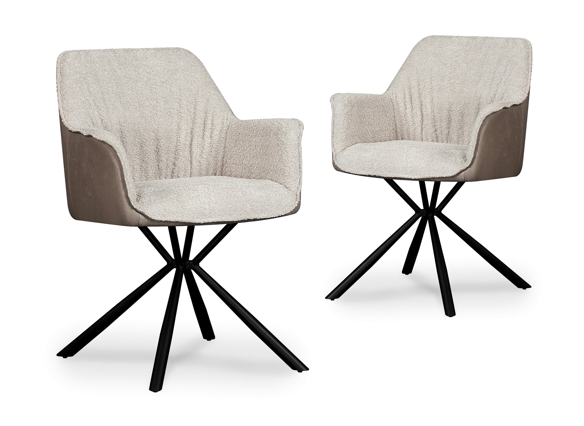 Lot de 2 chaises avec accoudoir en tissu bouclette beige et simili cuir marron PIRO