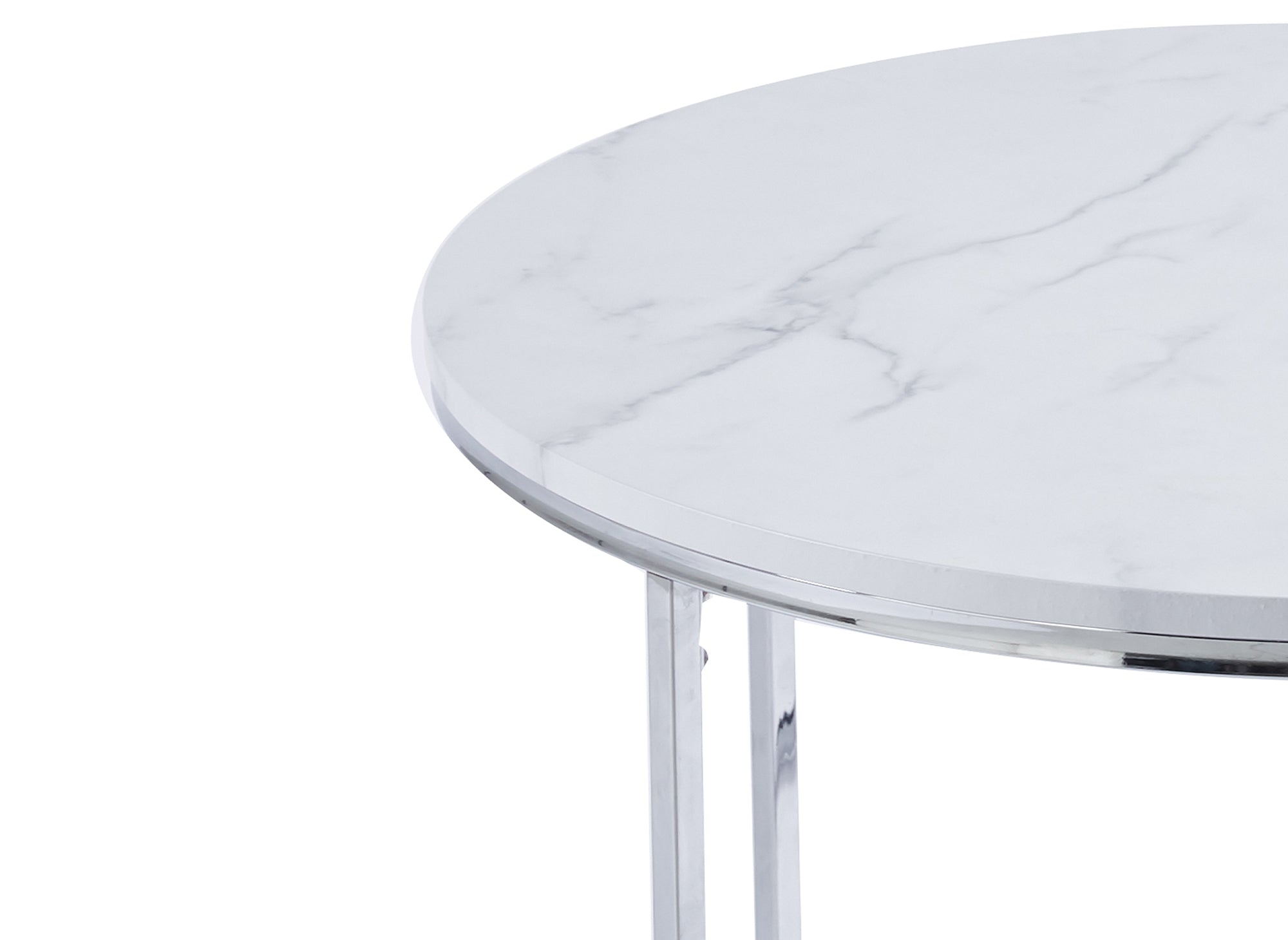 Table basse ronde effet marbre avec pieds chromés ROYCE