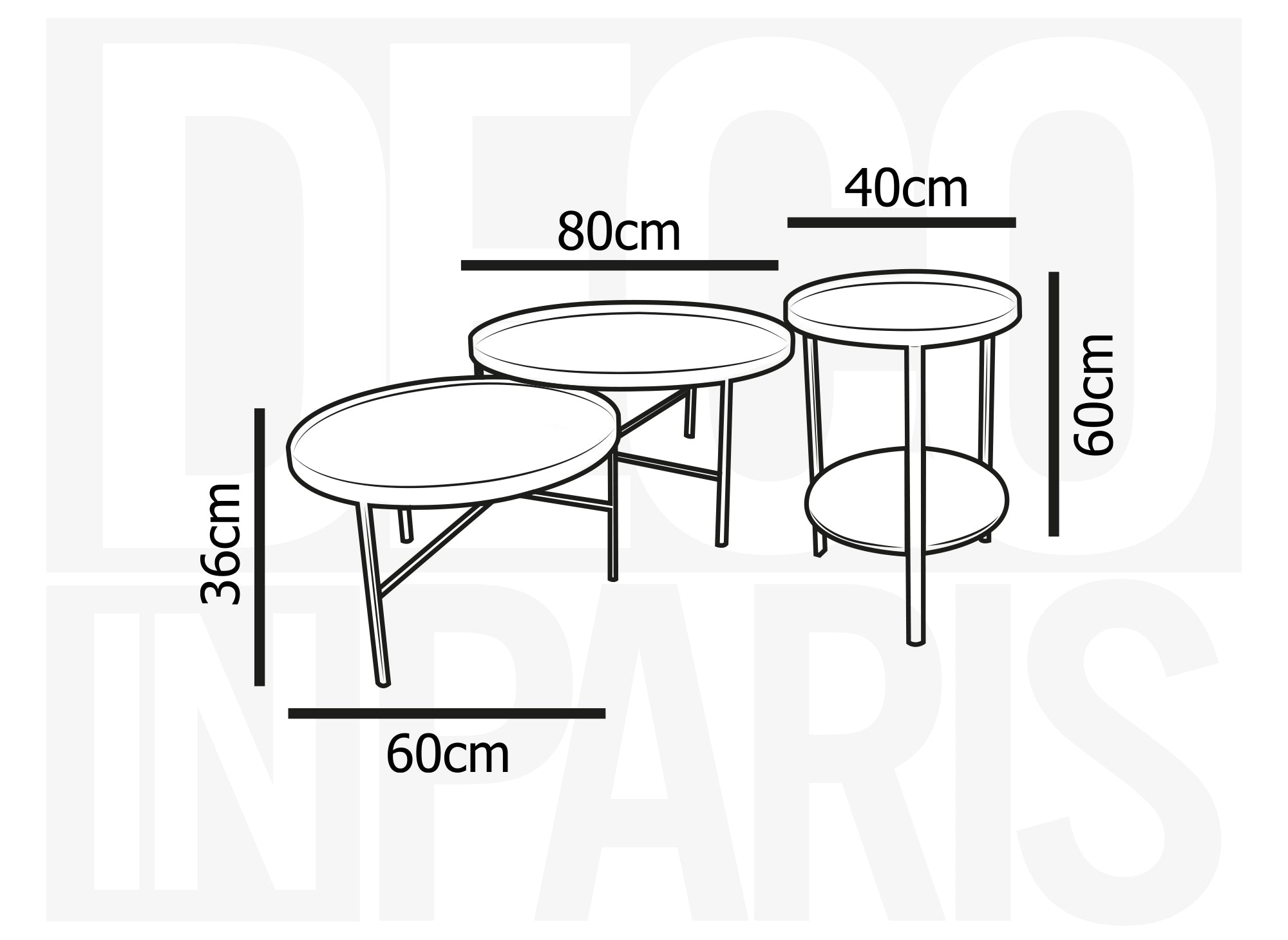 Lot de 3 tables basses rondes en bois et verre RIONA