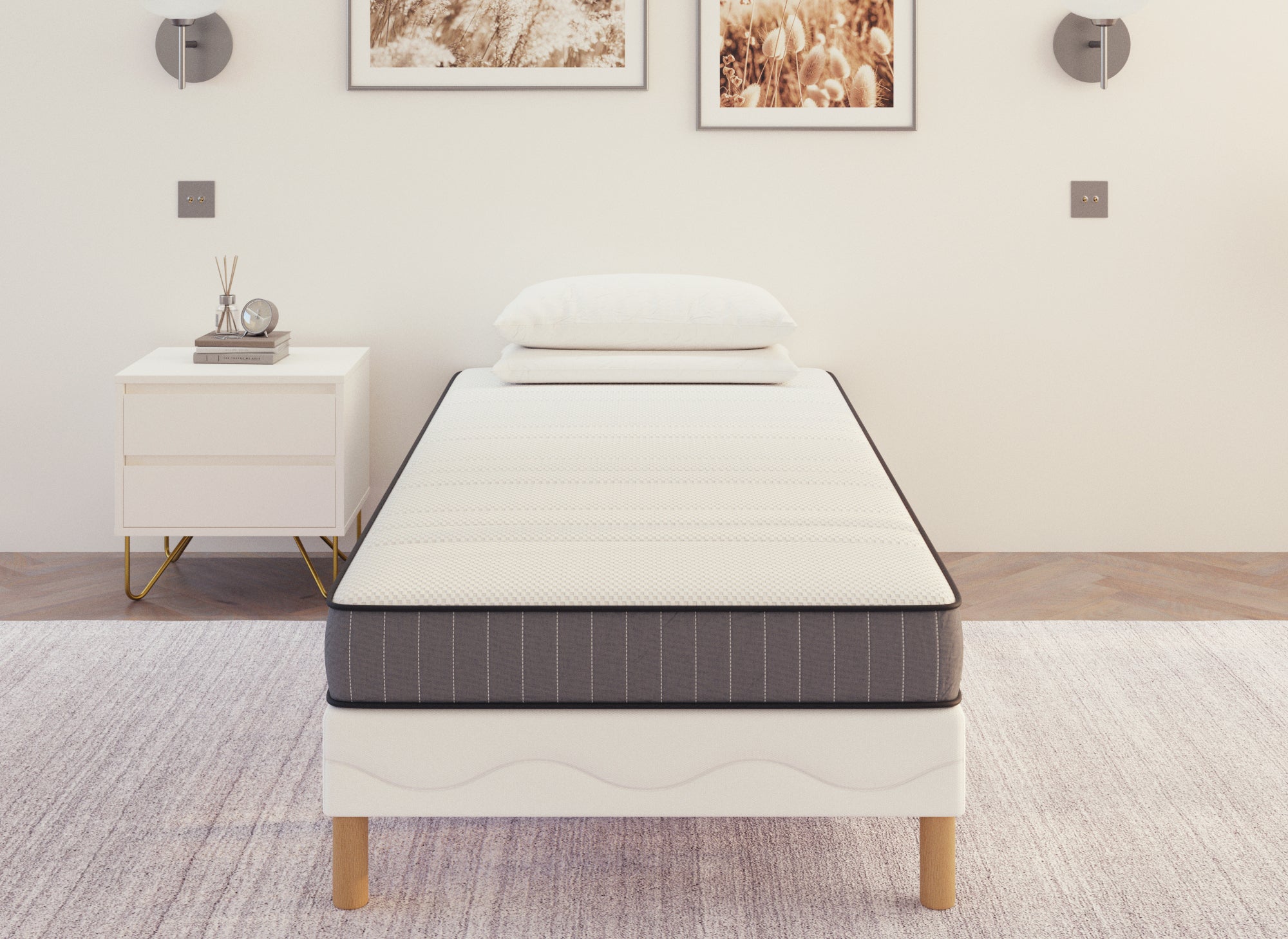 Ensemble 90x190 sommier tapissier & Matelas en mousse 15 cm WOLK