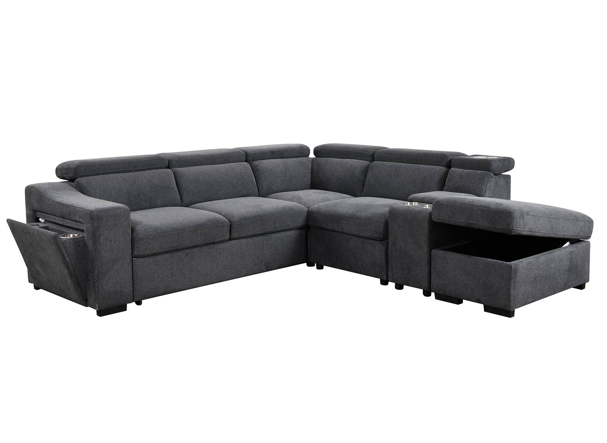 Canapé d'angle convertible en tissu gris foncé DEREK XL - Angle droit