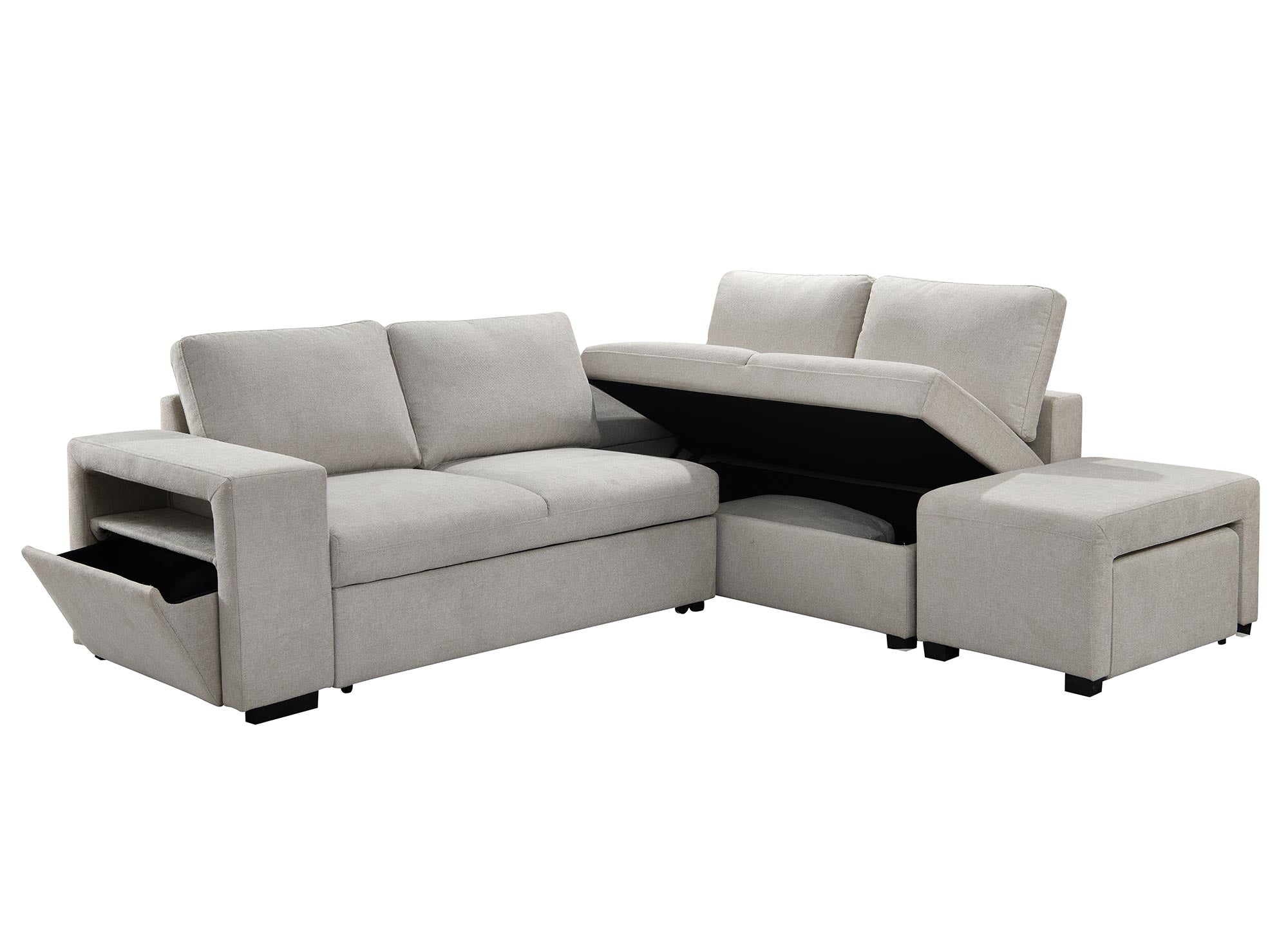 Canapé d'angle convertible en tissu beige ALBAN - Angle droit