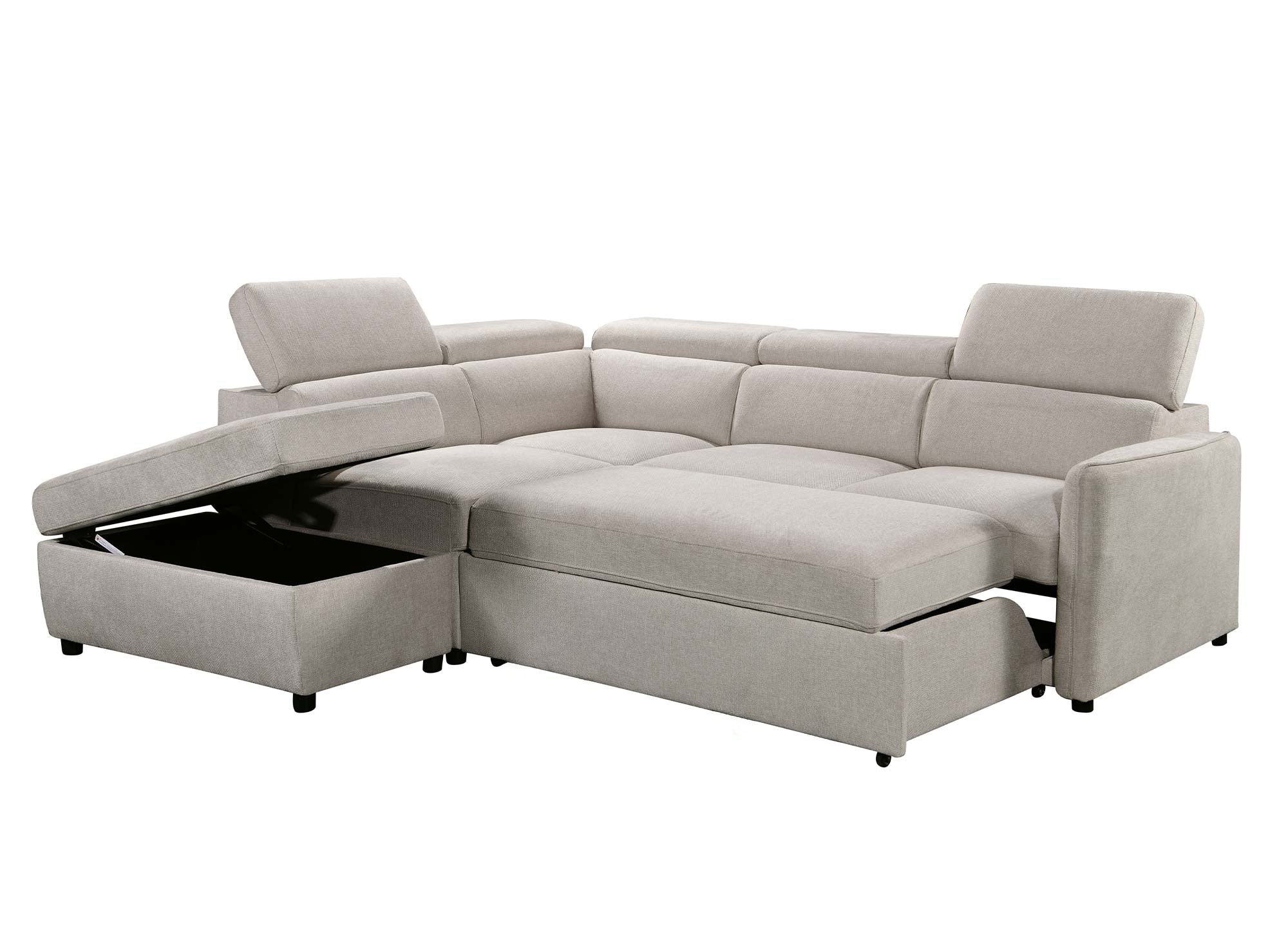 Canapé d'angle convertible en tissu beige NAIROBI - Angle gauche