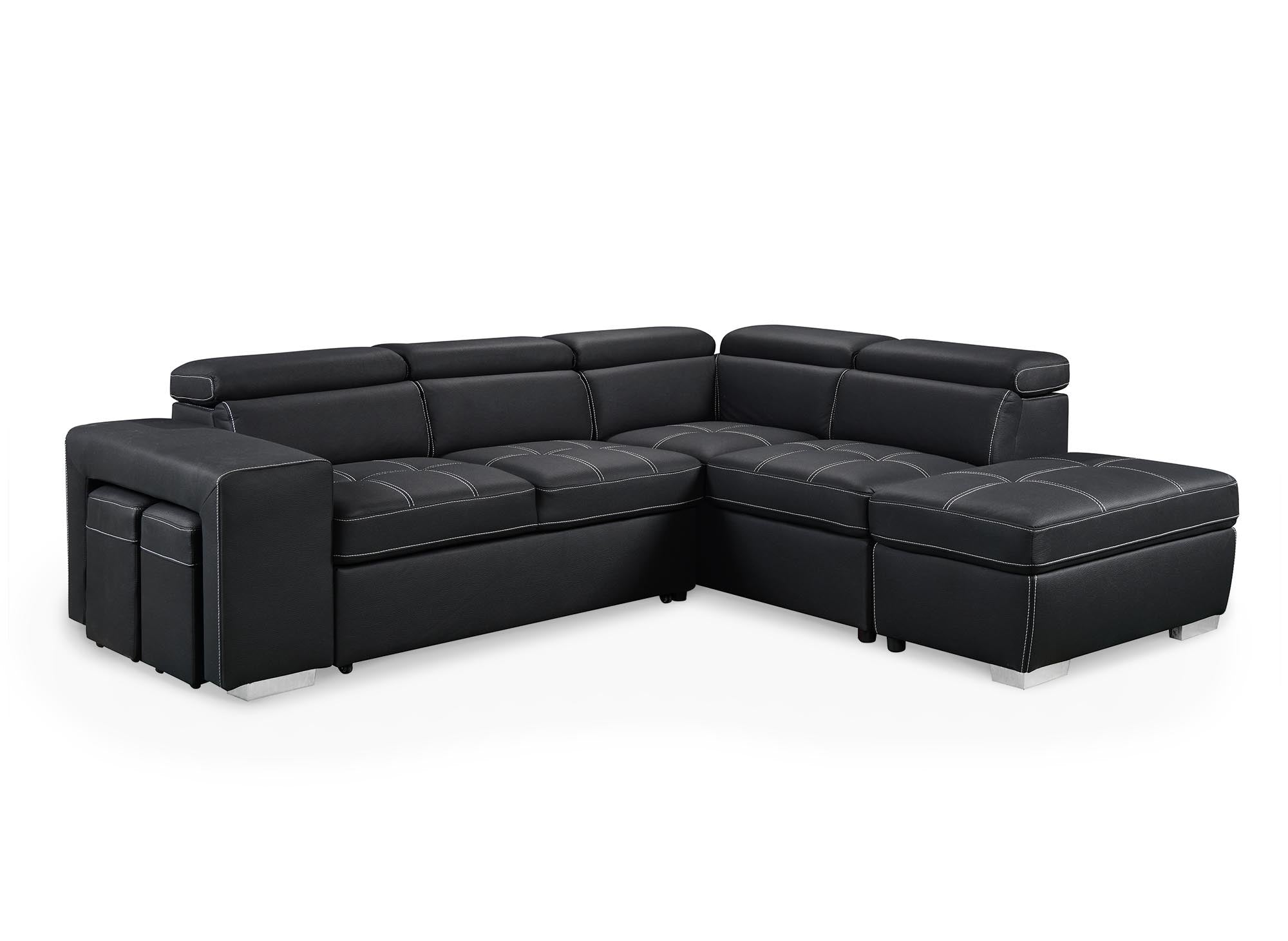 Canapé d'angle convertible en tissu noir DAVON - angle droit