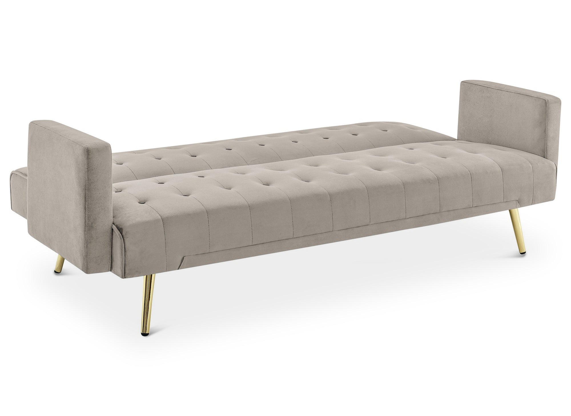 Divano Click Clac in velluto beige con gambe in metallo dorato CHICAGO