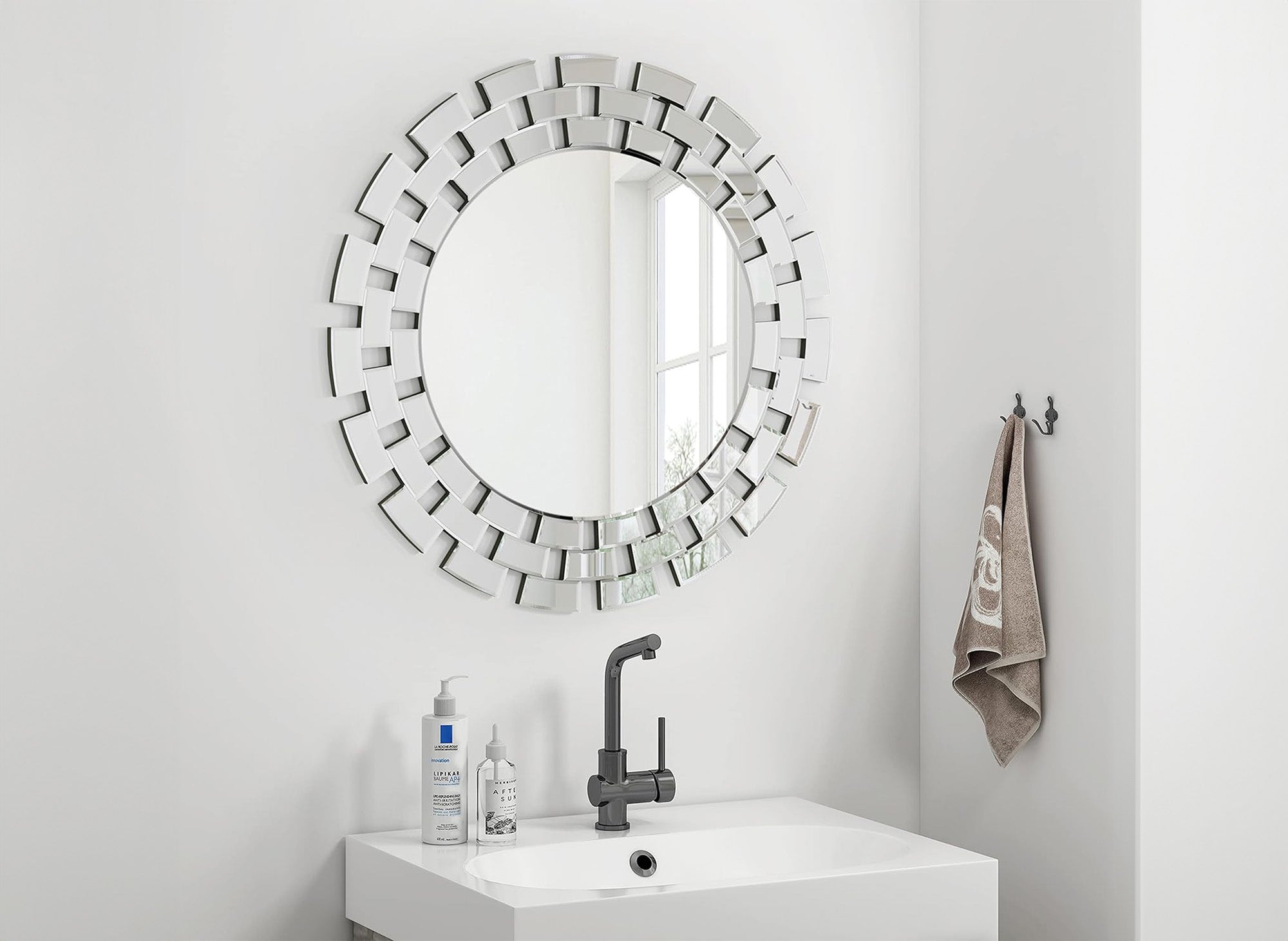 Miroir mural rond argenté 90 cm ALBA