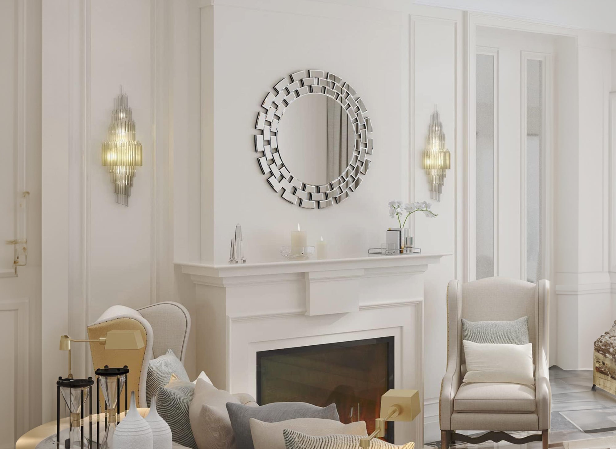 Miroir mural rond argenté 90 cm ALBA