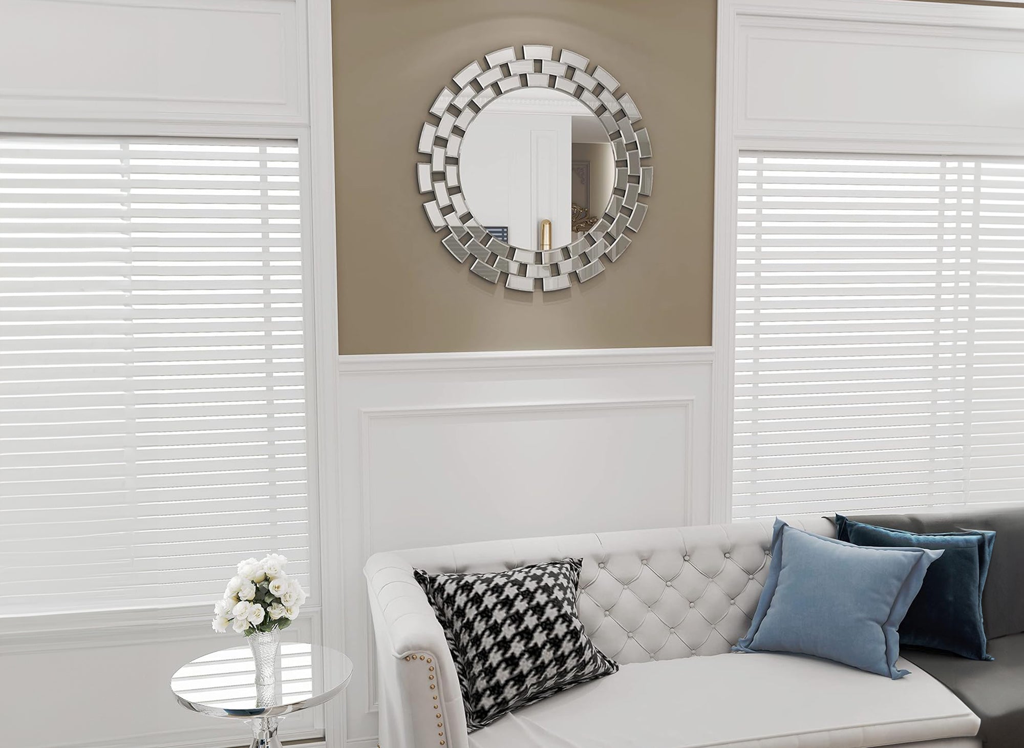 Miroir mural rond argenté 90 cm ALBA