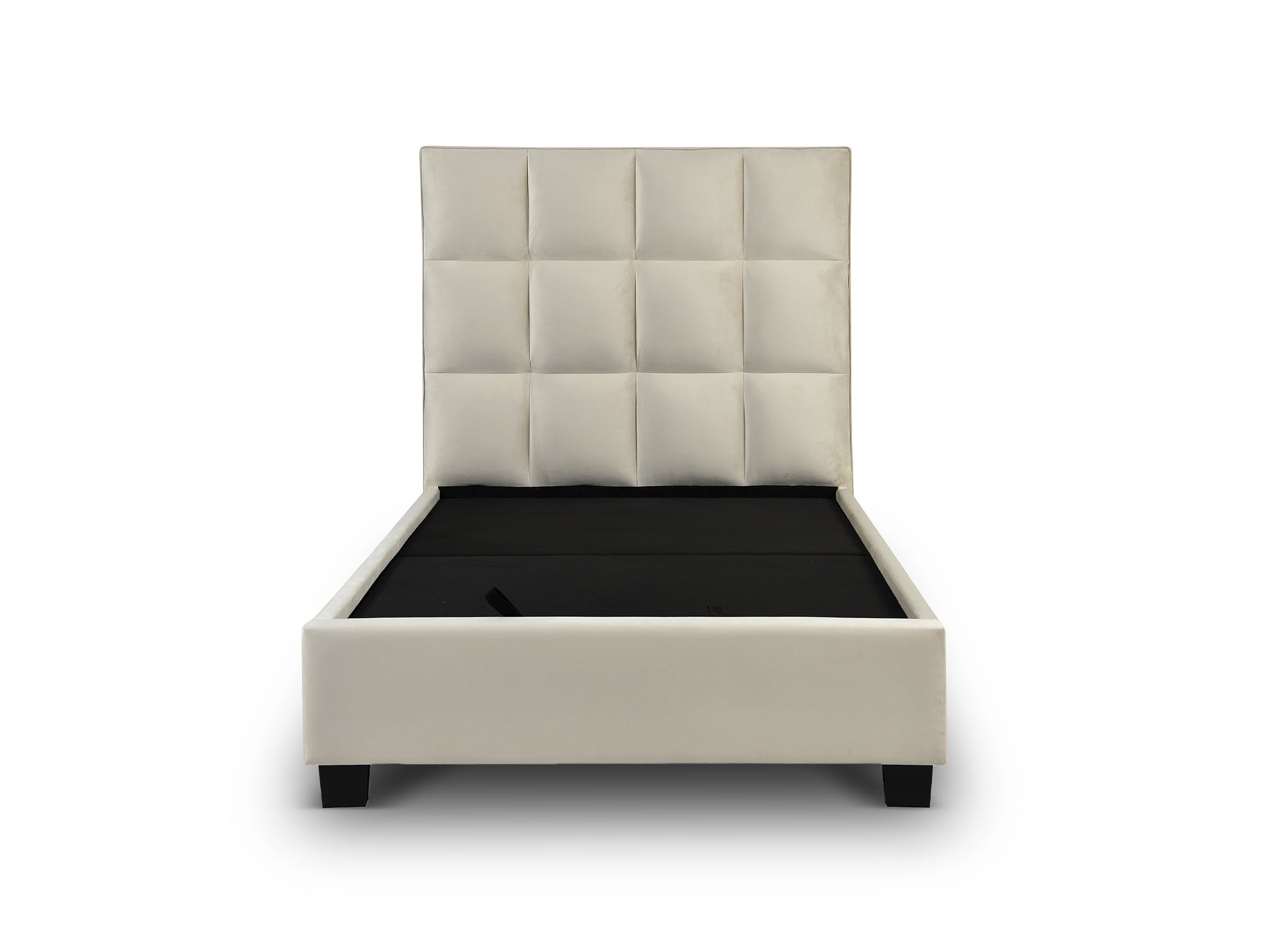 Lit coffre en velours beige design CAROLINE 140 x 190 cm