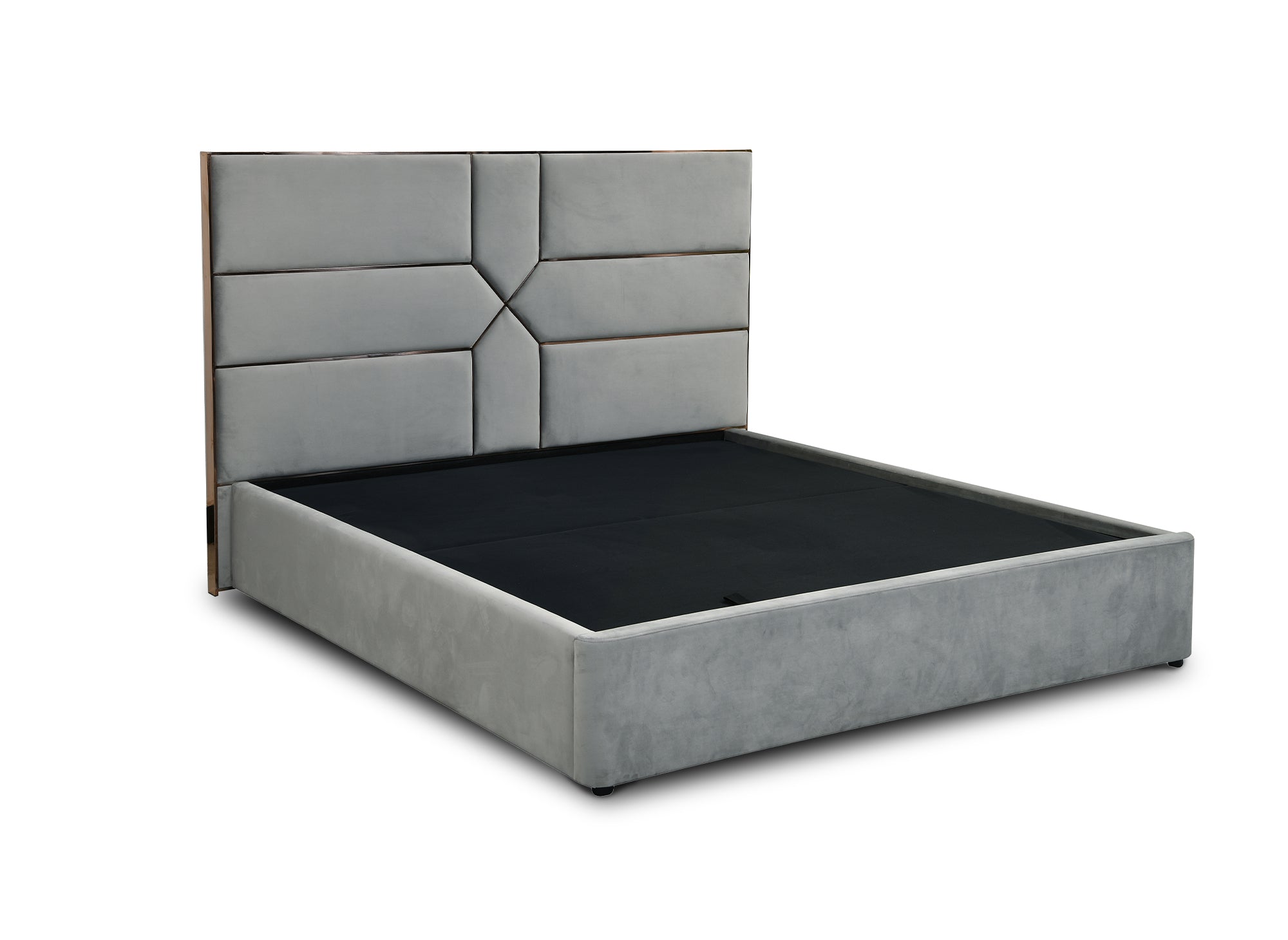 Lit coffre design en velours gris DAVINA 180 x 200 cm