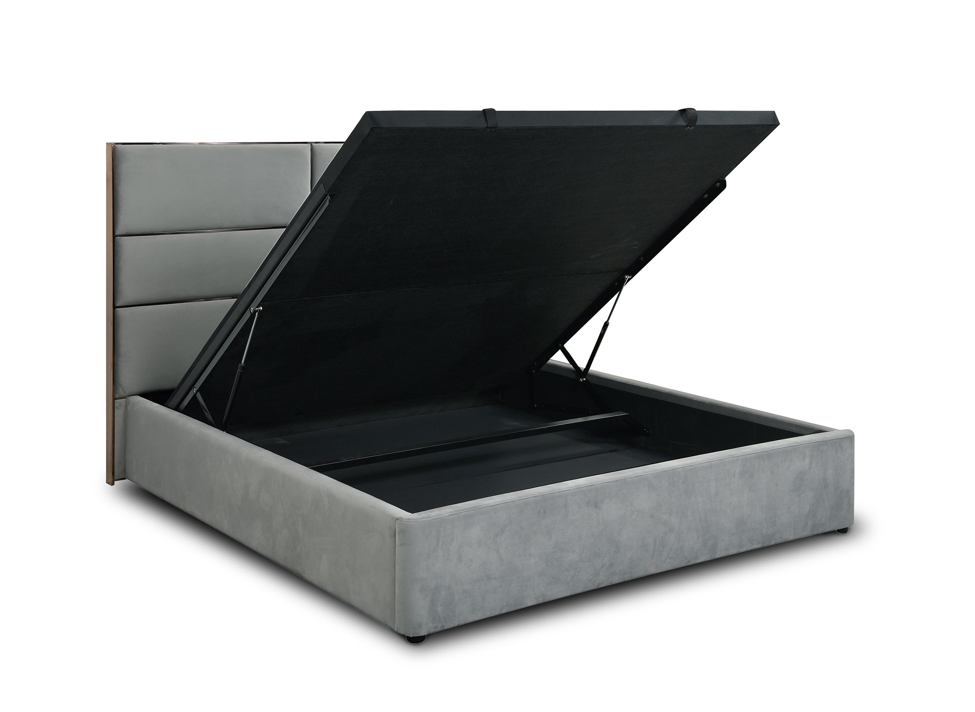 Lit coffre design en velours gris DAVINA 180 x 200 cm