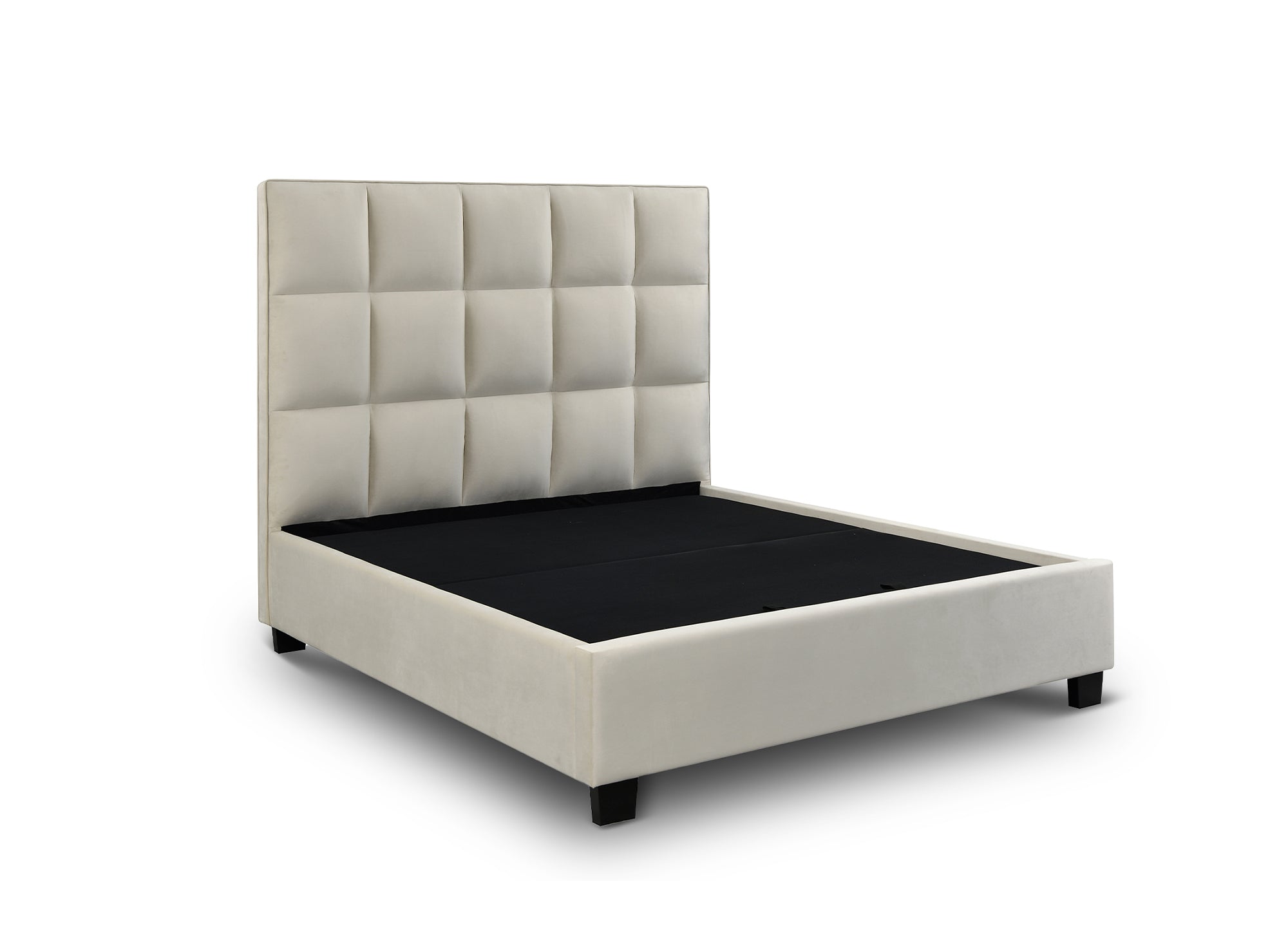 Letto contenitore design CAROLINE in velluto beige 160 x 200 cm