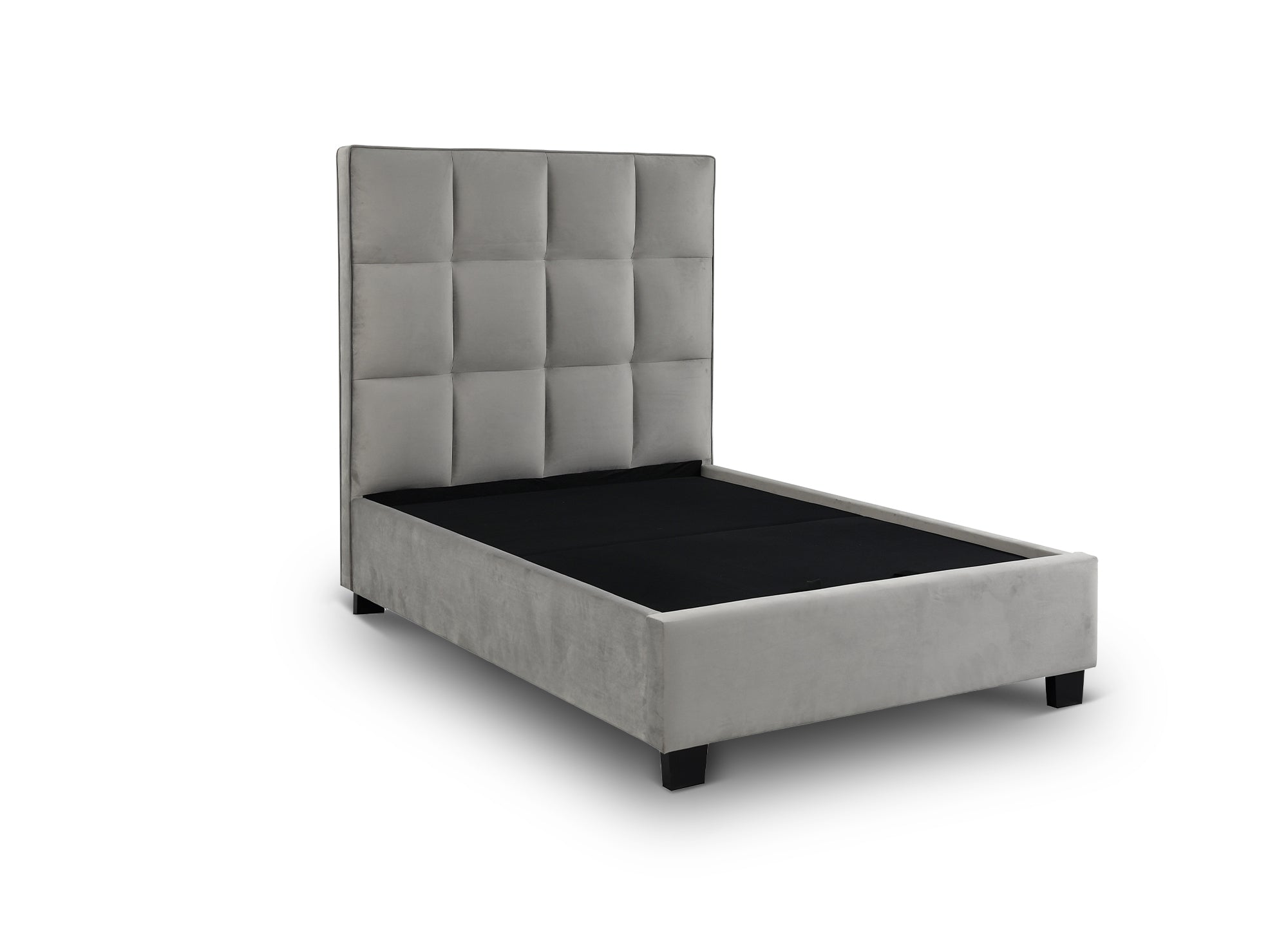 Lit coffre en velours gris design CAROLINE 140 x 190 cm