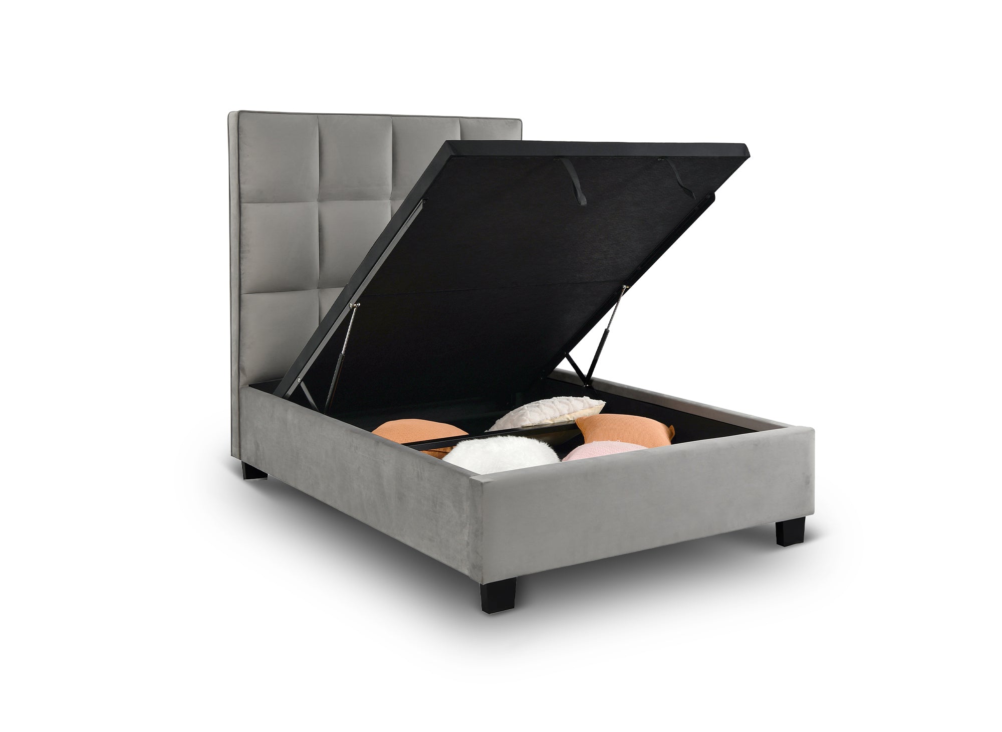 Lit coffre en velours gris design CAROLINE 140 x 190 cm