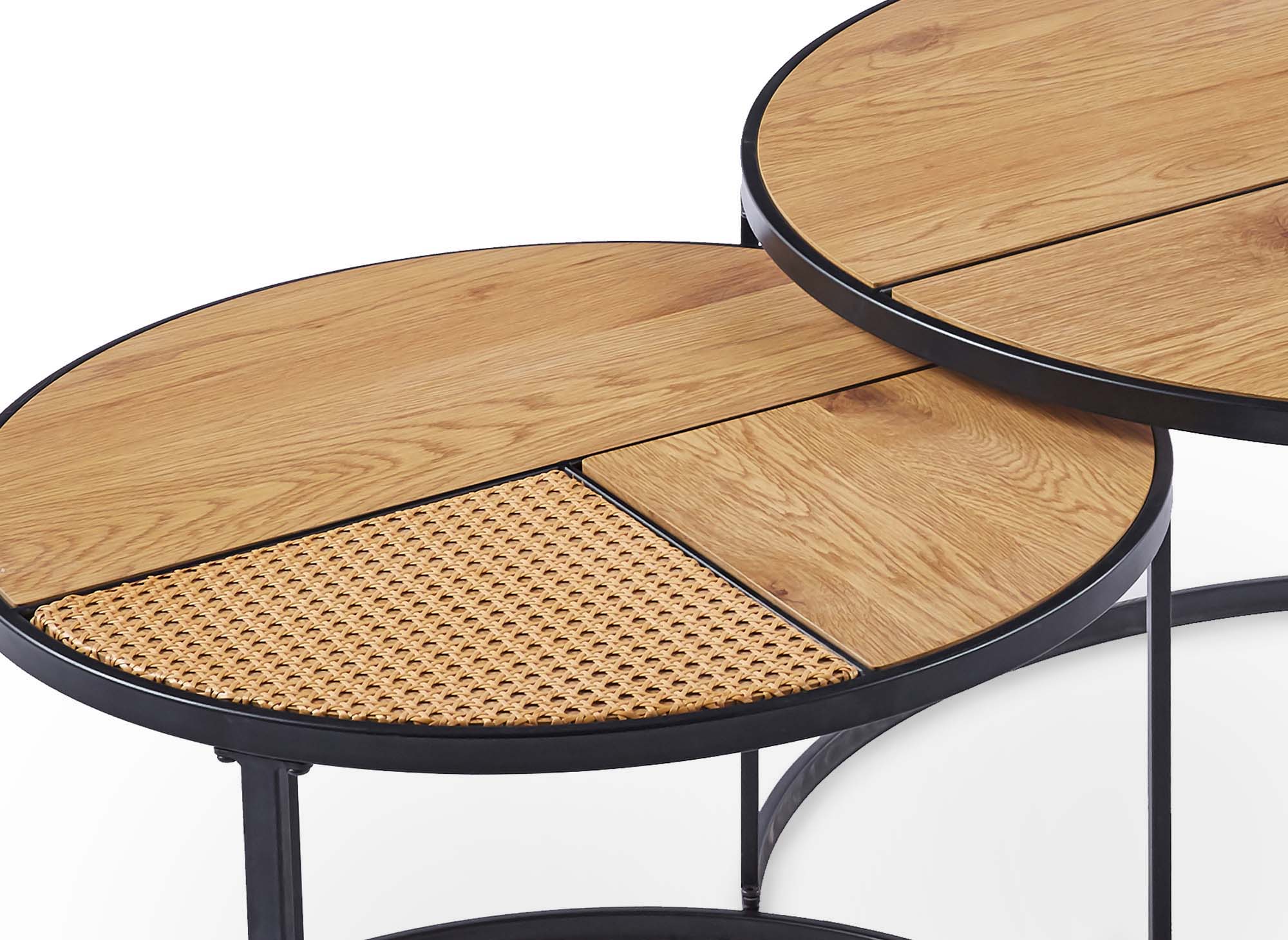 Lot de 2 tables basses gigognes rondes effet rotin JOTA