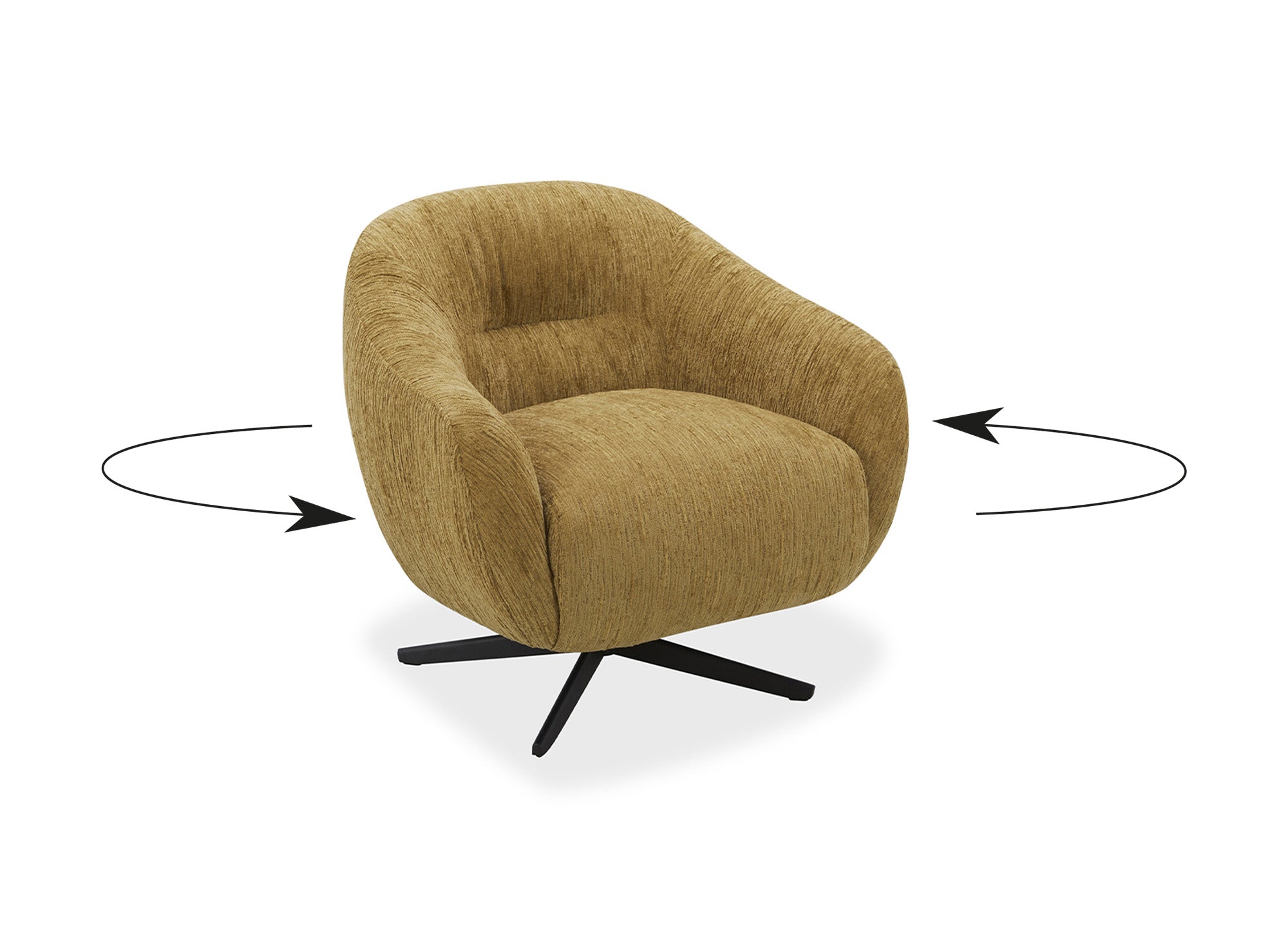 Fauteuil pivotant en velours chiné jaune moutarde ALEZIO