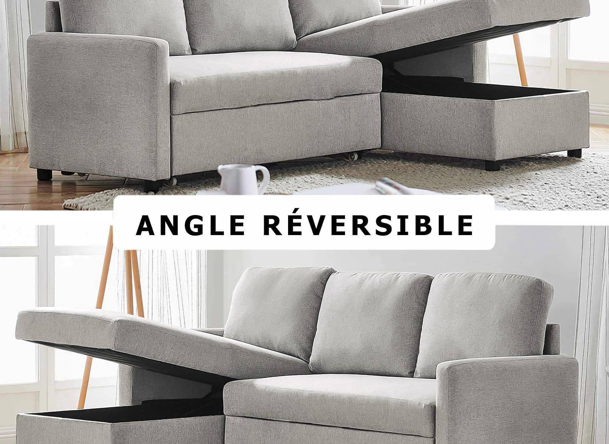 Divano angolare reversibile con contenitore trasformabile in tessuto grigio ADAM