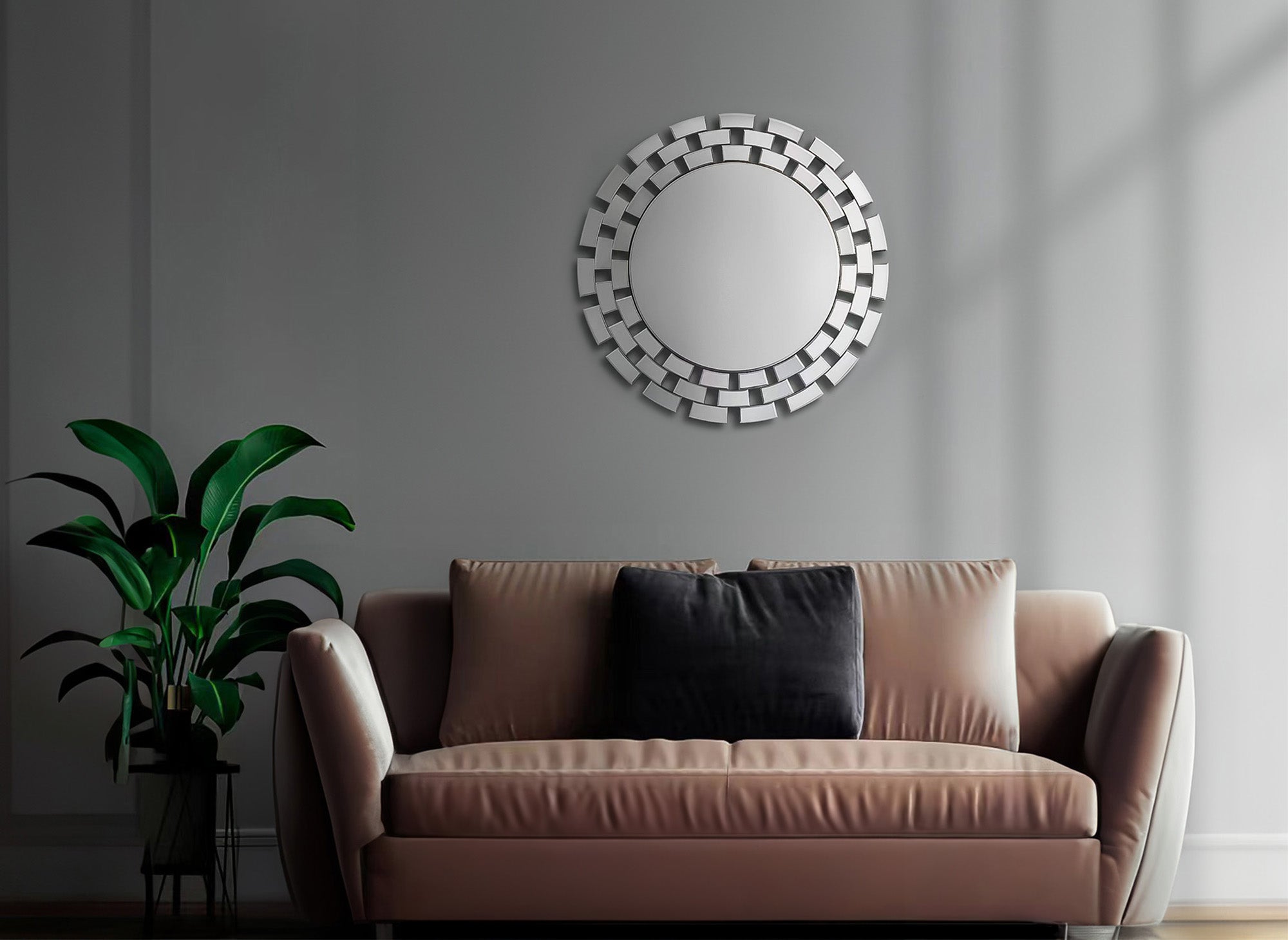 Miroir mural rond argenté 90 cm ALBA