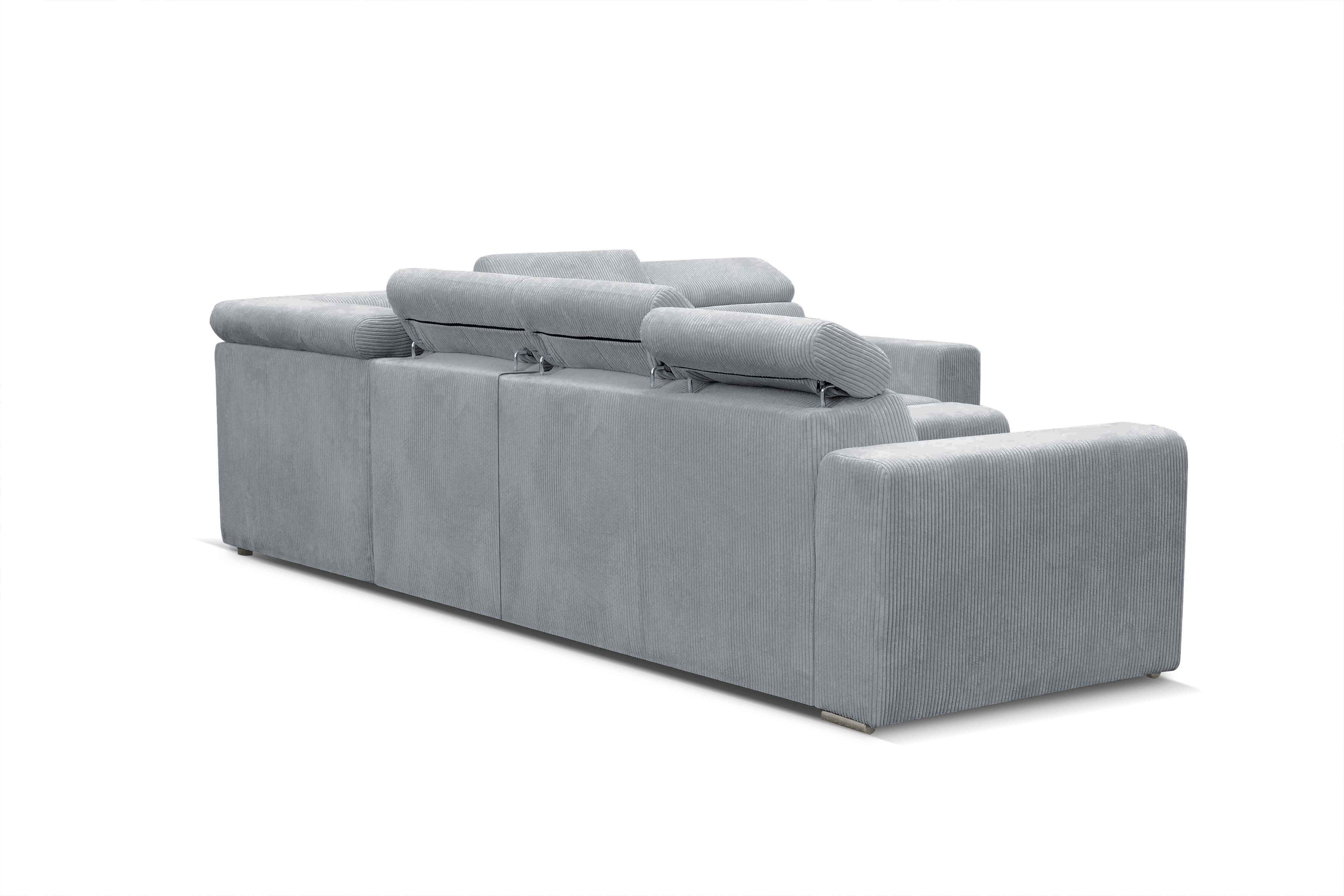 Canapé d'angle convertible et réversible en velours côtelé gris clair MERYL XL