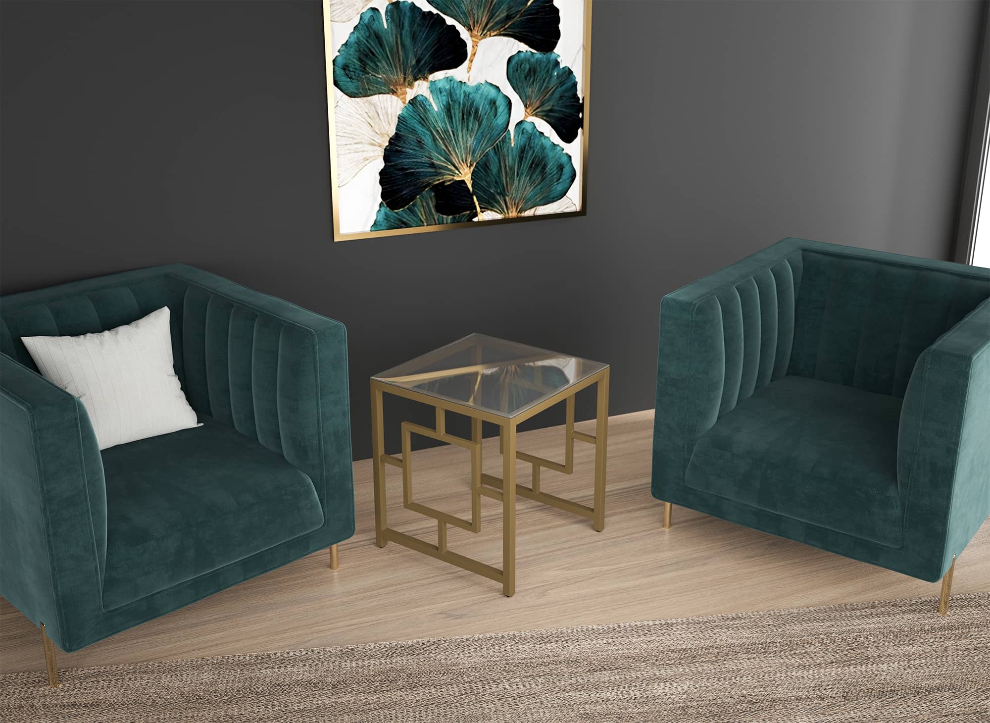 Tavolino di design in vetro nero e metallo dorato quadrato PABLO