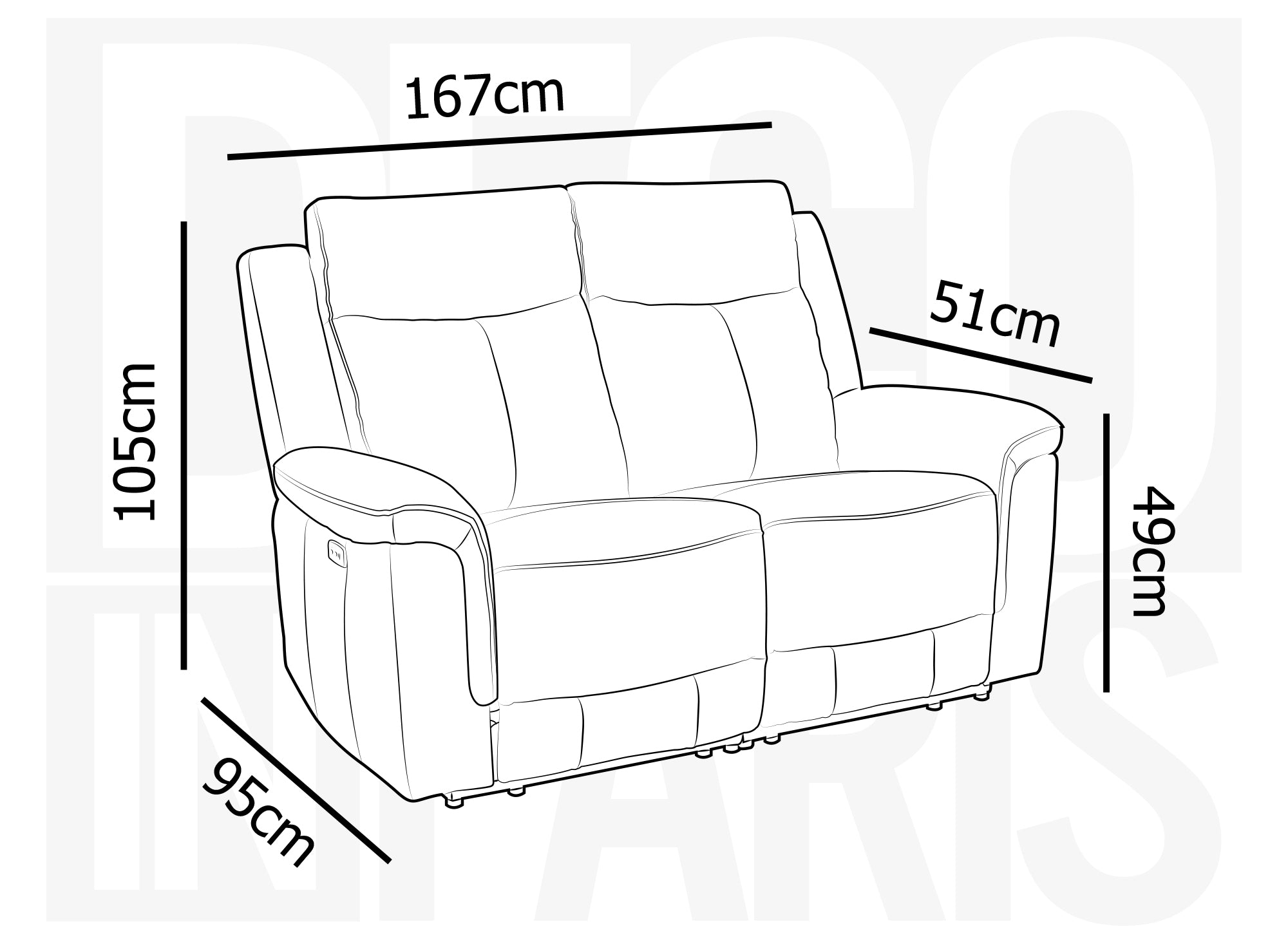 Canapé 2 places relax électrique en cuir noir ERNEST