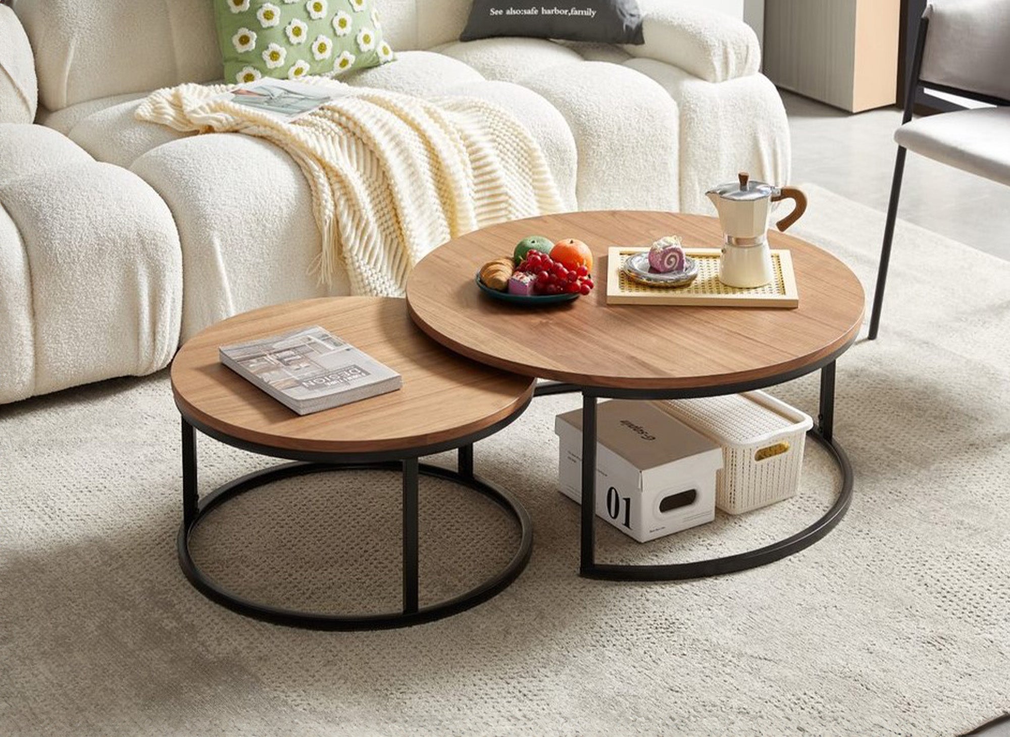 Set di 2 tavolini bassi impilabili rotondi di design GEORGIA