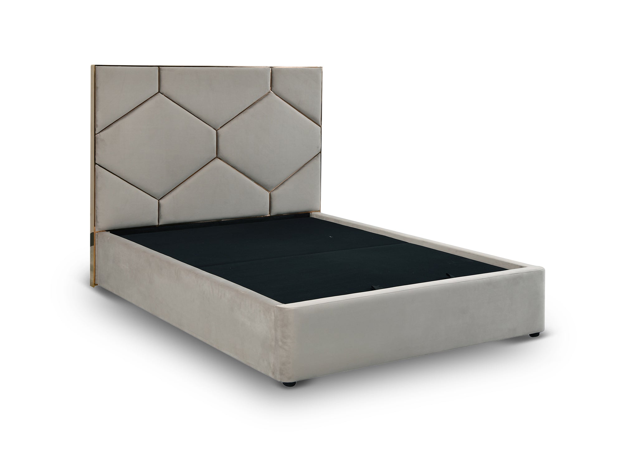 Letto contenitore con testiera di design in velluto tortora LARA 140 x 190 cm