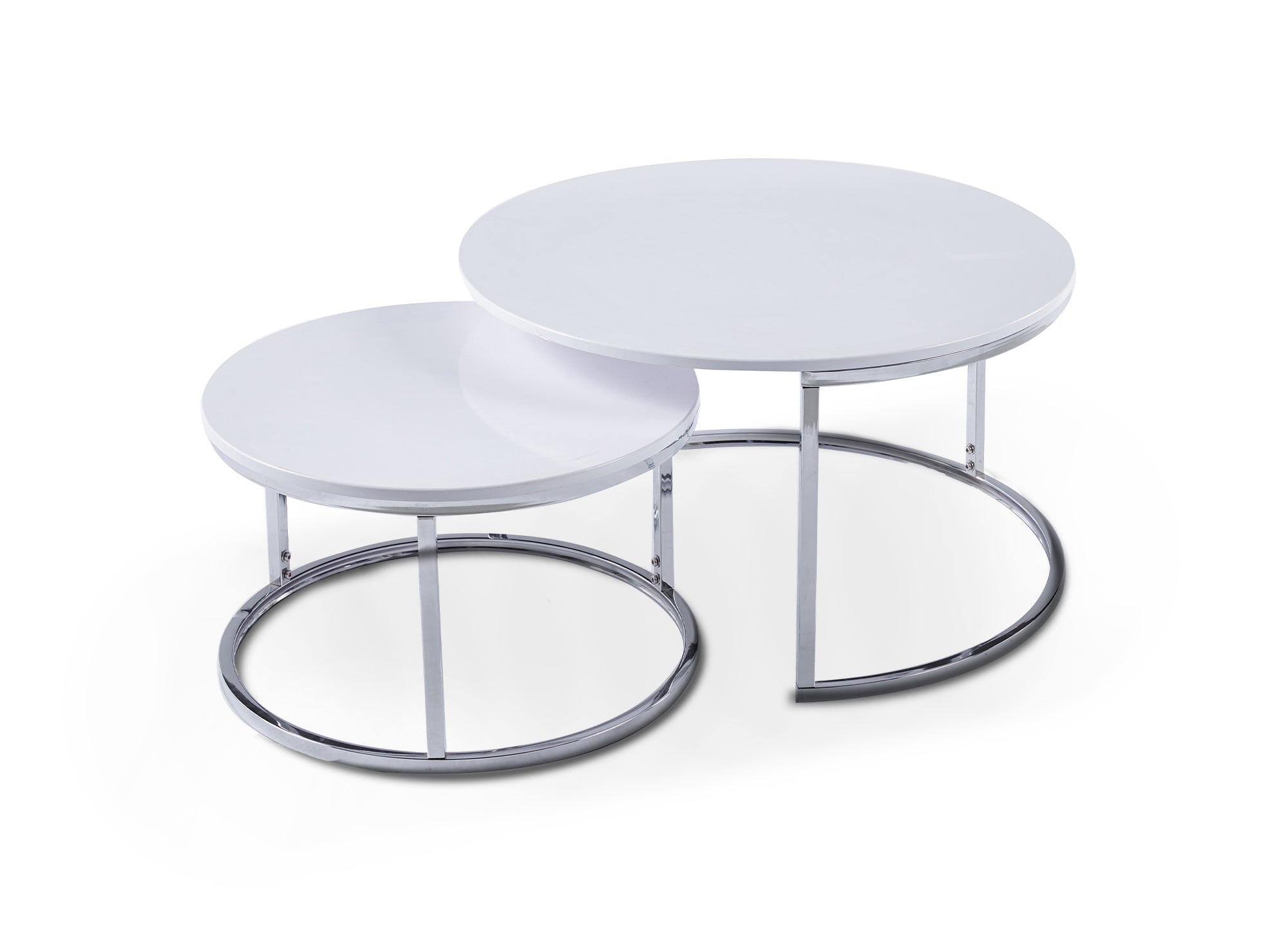 Lot de 2 tables basses gigognes rondes blanches pieds chromés RONY