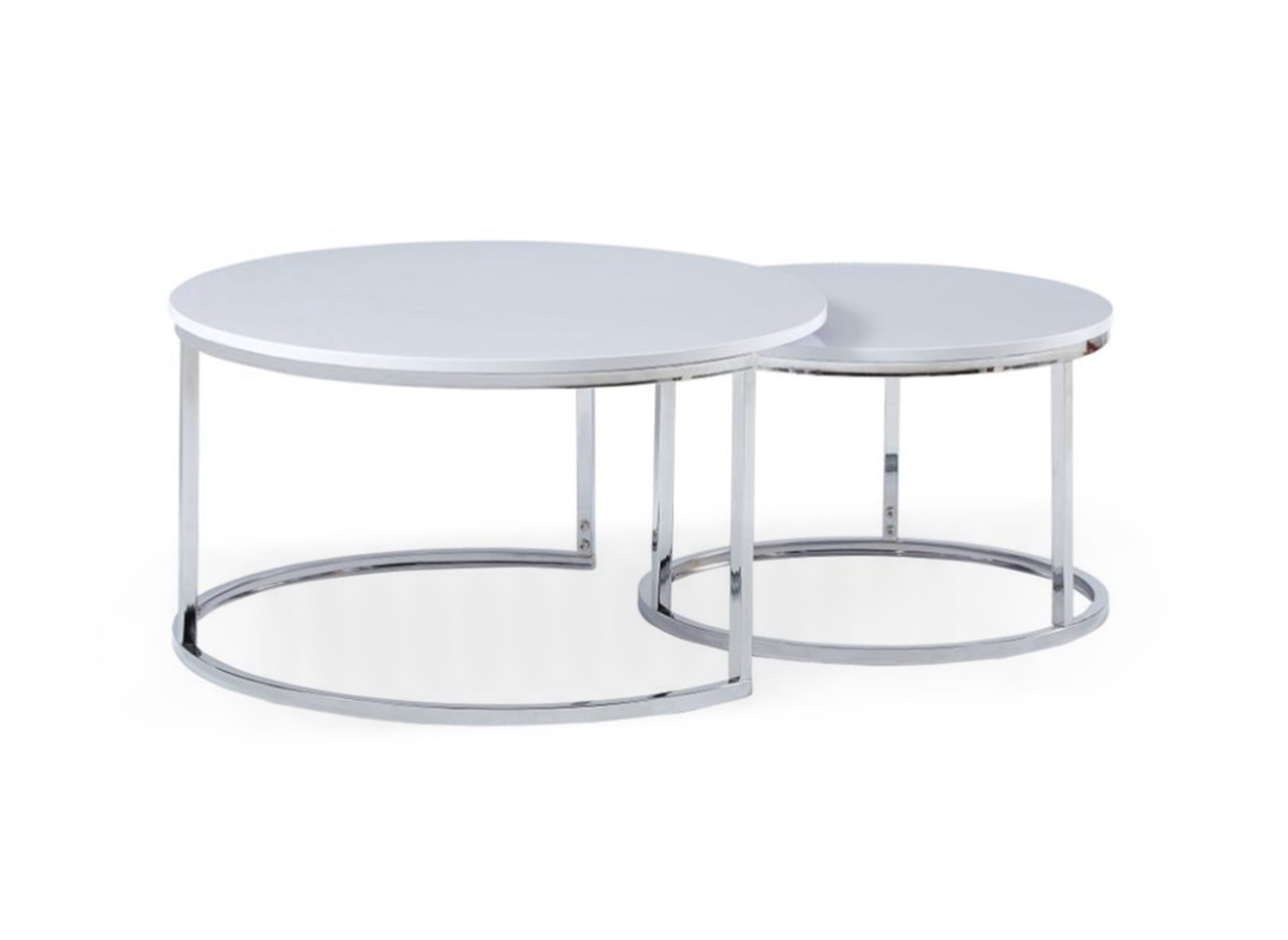 Lot de 2 tables basses gigognes rondes blanches pieds chromés RONY