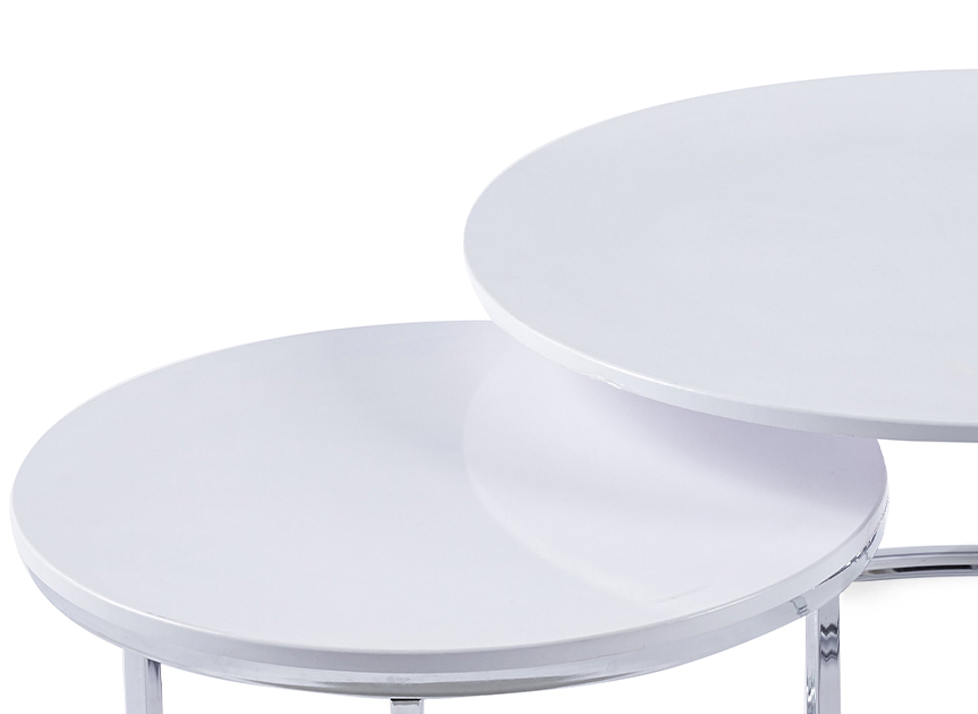 Lot de 2 tables basses gigognes rondes blanches pieds chromés RONY
