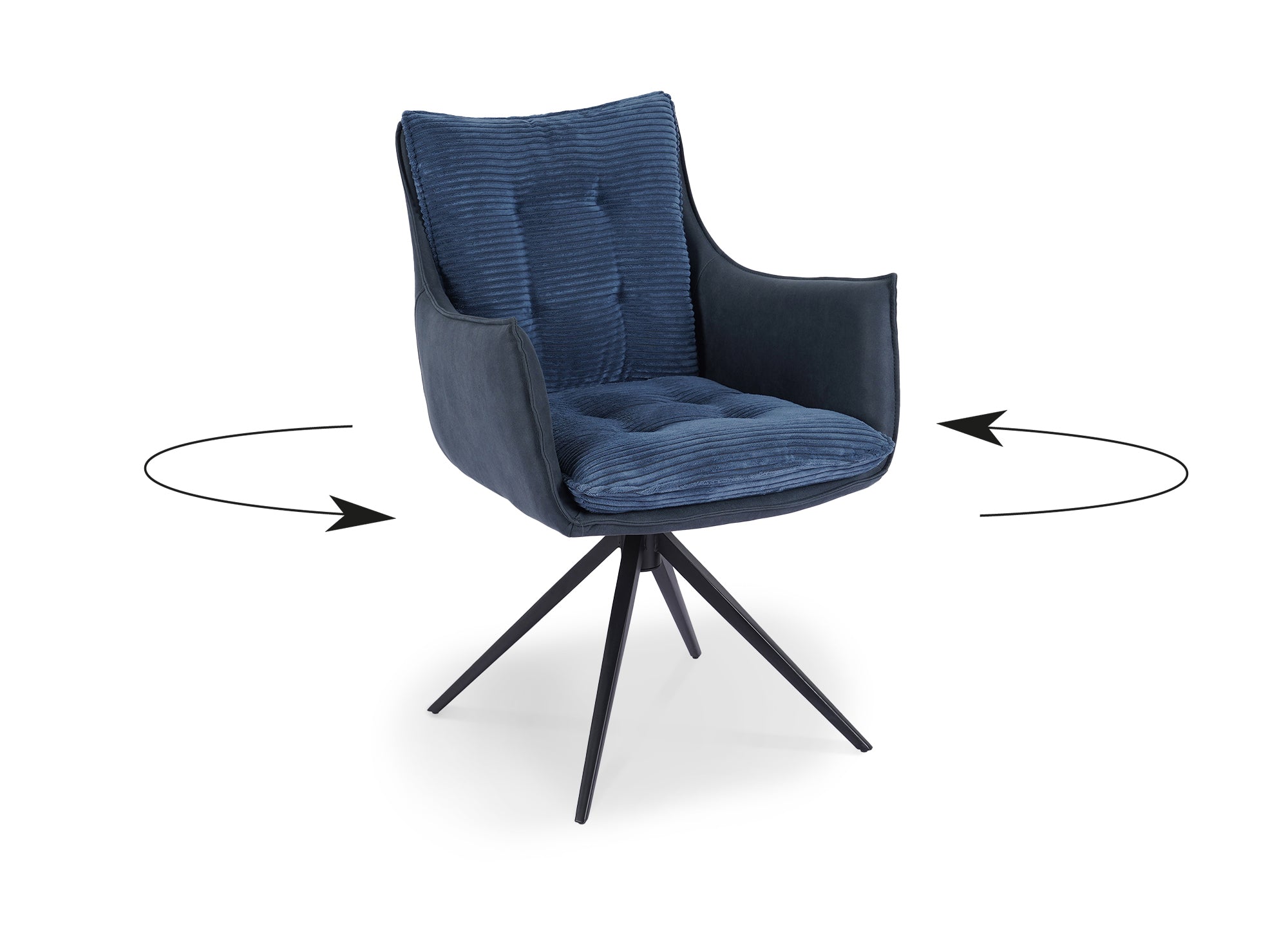 Chaise pivotante avec accoudoirs en velours bleu NOALIE