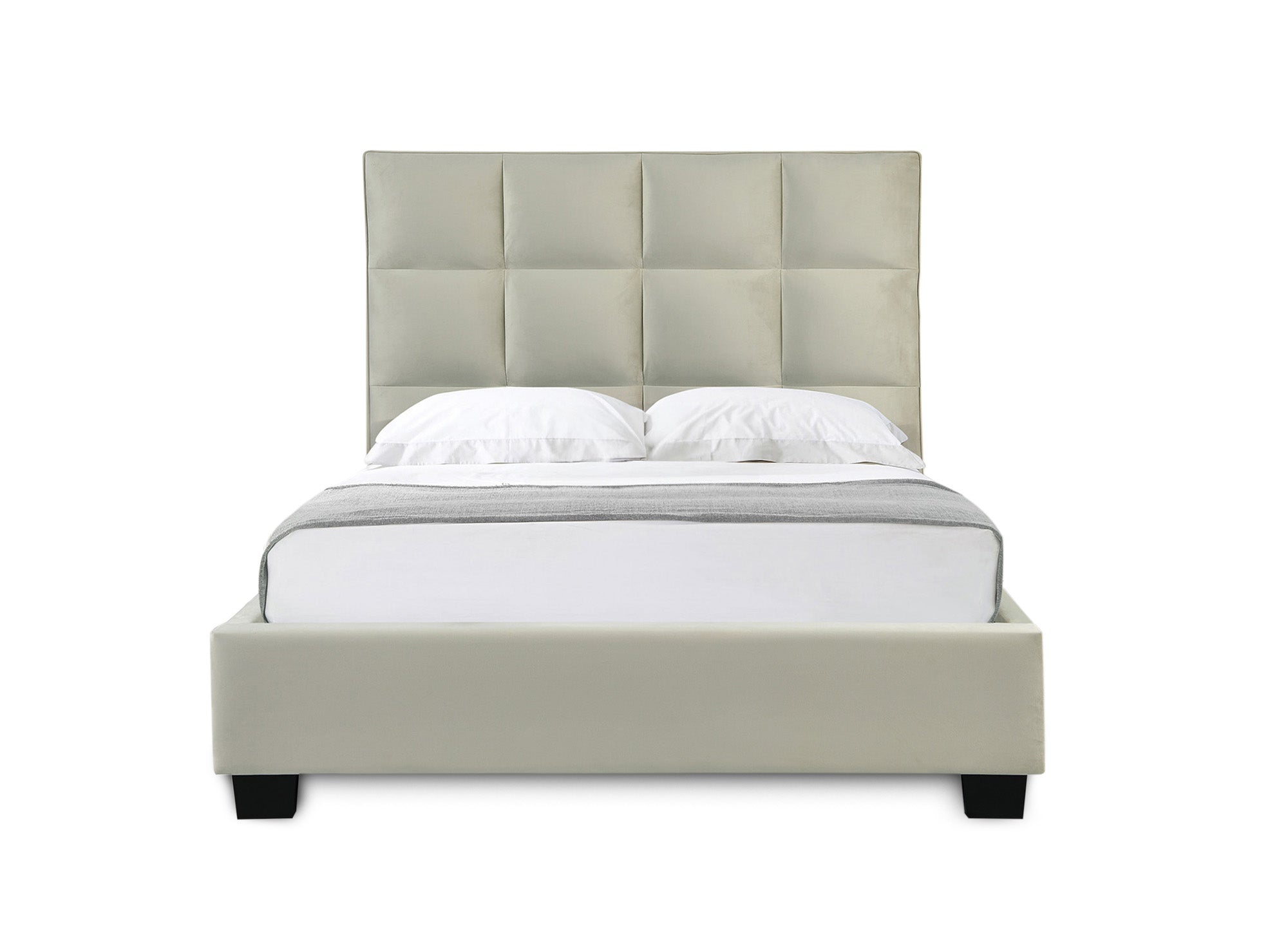 Lit coffre en velours beige design CAROLINE 140 x 190 cm