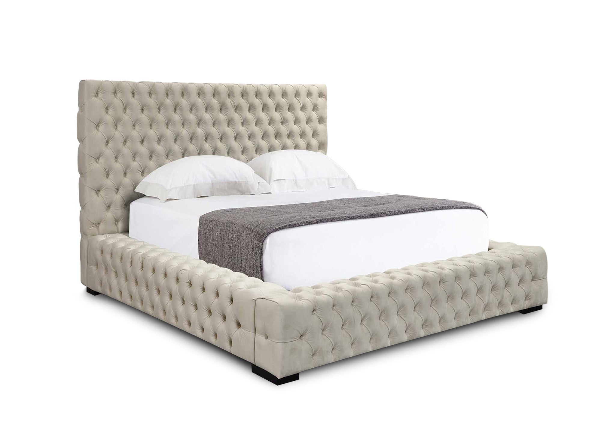 Letto contenitore imbottito in velluto beige IDALINE 140 x 190 cm