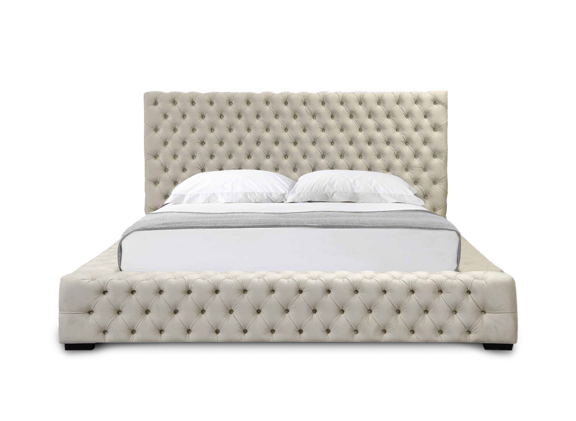 Letto contenitore imbottito in velluto beige IDALINE 140 x 190 cm